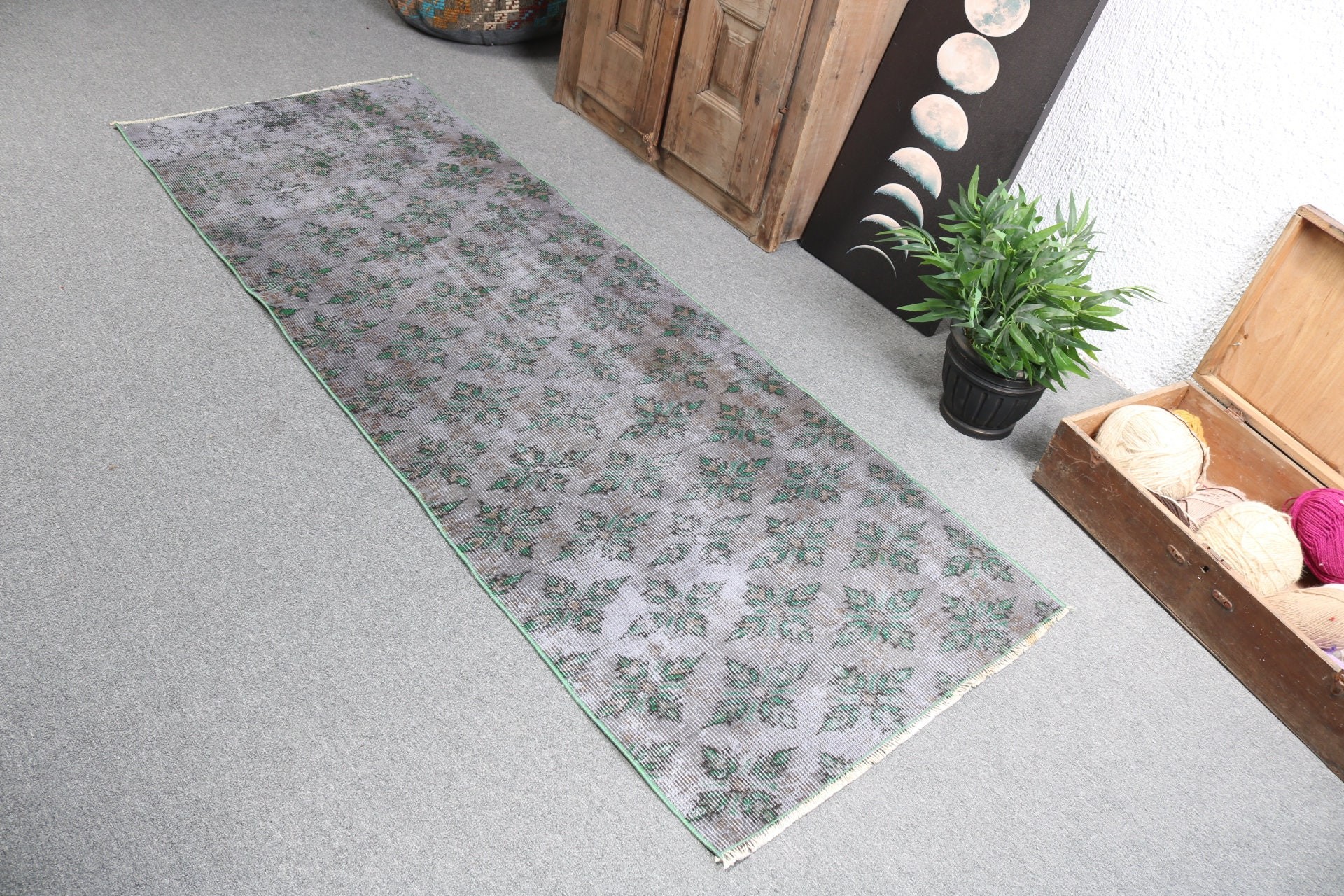 2.6x7.2 ft Runner Halıları, Koridor Halısı, Beni Ourain Runner Halısı, Türk Halısı, Vintage Halılar, Lüks Halı, Gri Soğuk Halılar, Anadolu Halıları