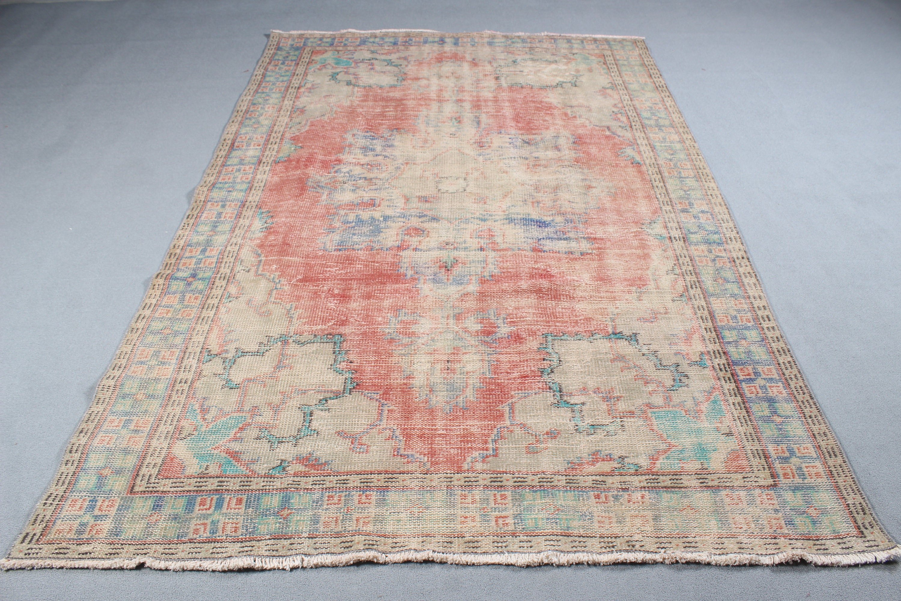 Aesthetic Rugs, Vintage Rugs, Boho Rugs, Large Oushak Rugs, Turkish Rugs, Red  5.7x8.6 ft Large Rugs, Oushak Rug, Bedroom Rugs