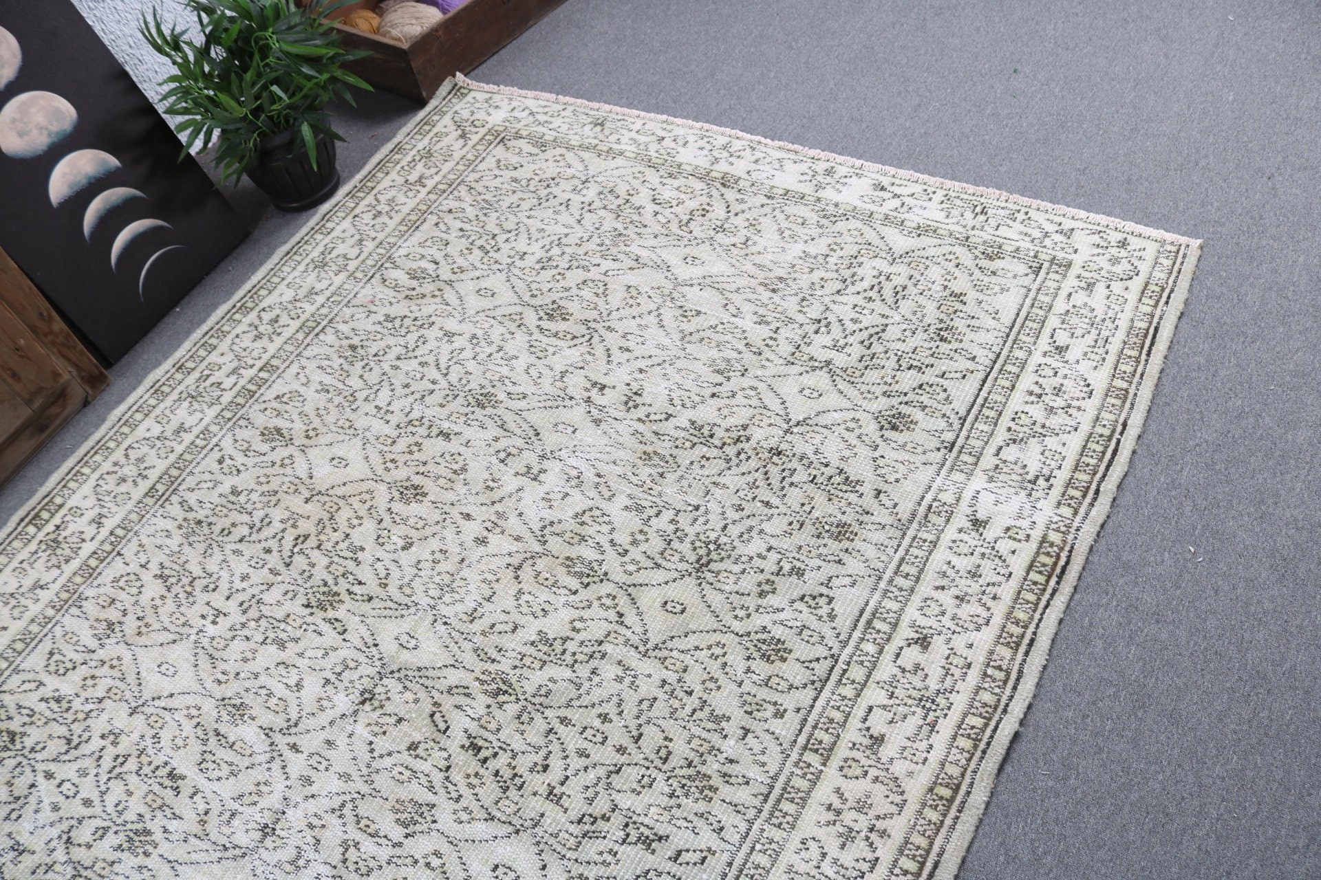 Yeşil Yatak Odası Halısı, Bildiri Halısı, Yün Halılar, 5.3x8.3 ft Büyük Halı, Büyük Vintage Halılar, Oturma Odası Halısı, Türk Halısı, Vintage Halılar