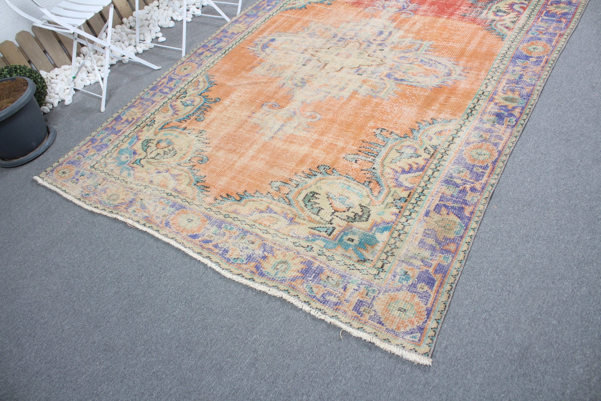 Dining Room Rug, Turkish Rug, Cute Rug, Anatolian Rug, Orange Home Decor Rug, Vintage Rugs, Salon Rug, 6.1x8.4 ft Large Rug