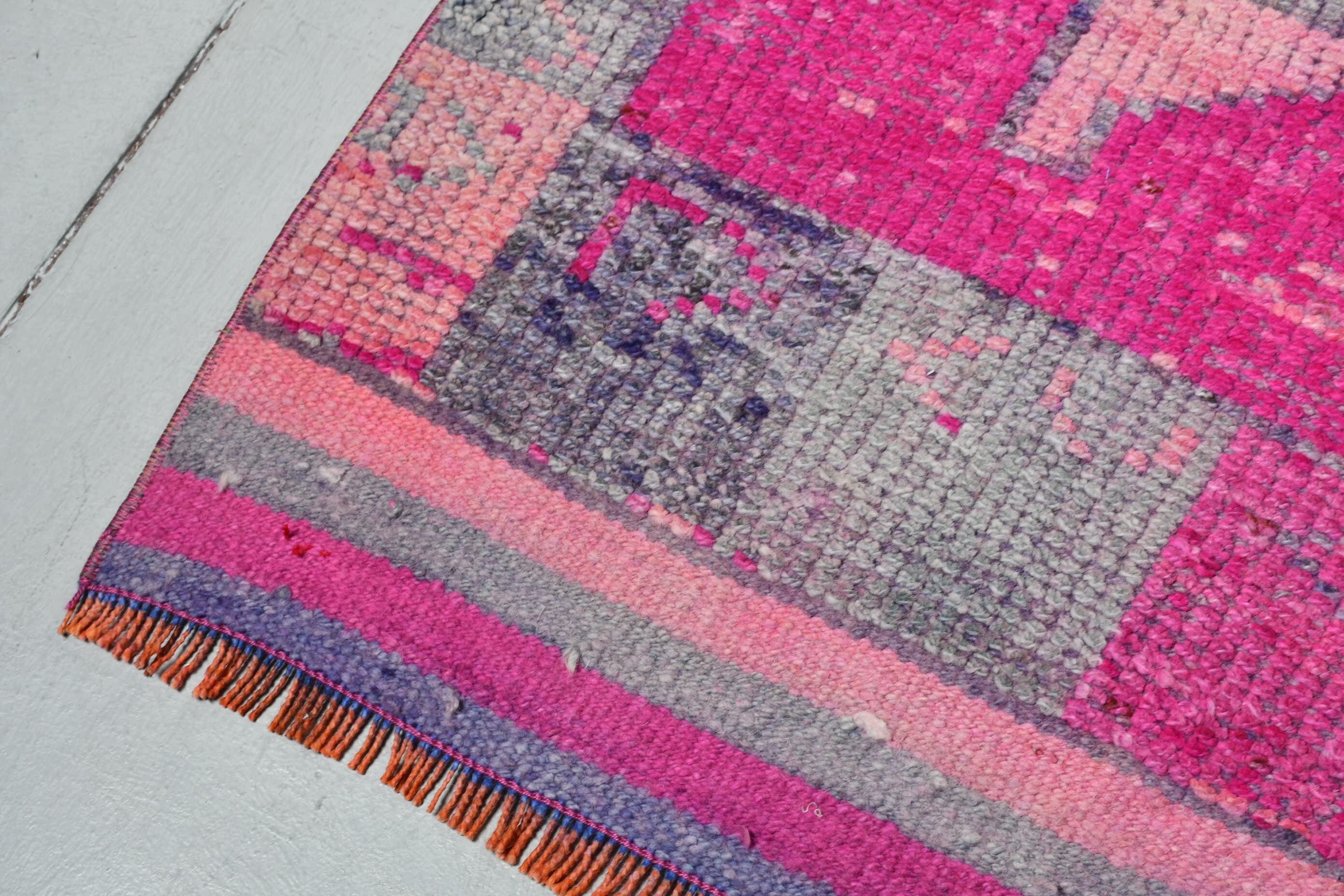 Pink Wool Rug, Turkish Rug, 2.9x10.2 ft Runner Rug, Hallway Rug, Moroccan Rug, Rugs for Kitchen, Hand Woven Rug, Vintage Rug