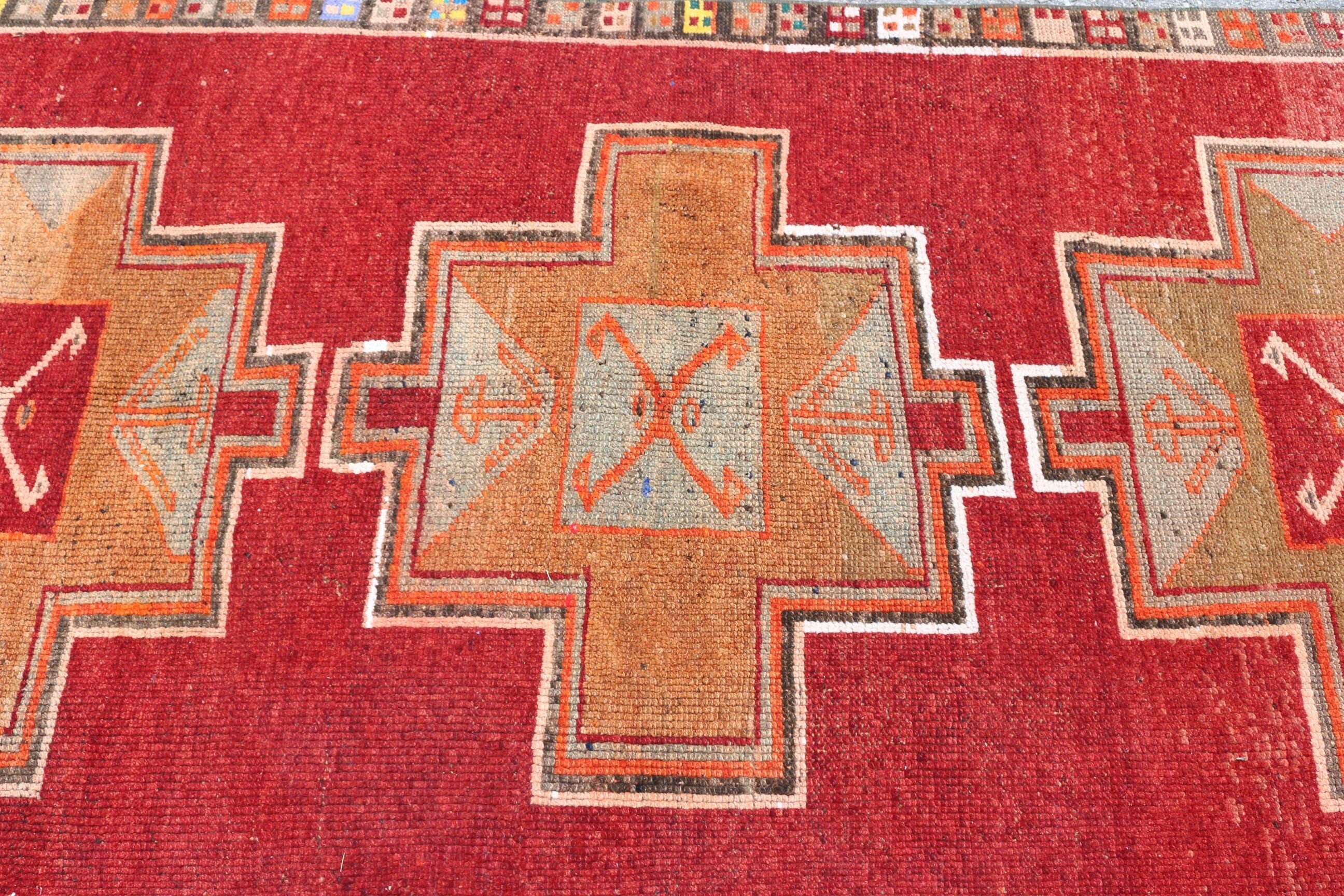 Türk Halısı, Vintage Halı, Boho Bölge Halısı Halıları, Yatak Odası Halıları, Havalı Halılar, Kırmızı Oushak Halıları, 4.2x7.9 ft Alan Halısı, Alan Halıları, Fas Halısı