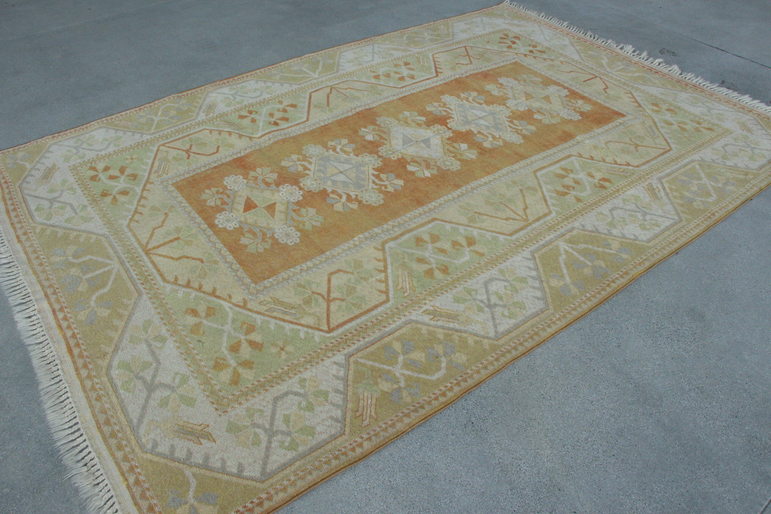 Turuncu Oushak Halıları, Yemek Odası Halısı, Türk Halıları, Vintage Halılar, Boho Halısı, Oturma Odası Halısı, Mutfak Halıları, Yer Halıları, 6,4x9,5 ft Büyük Halı