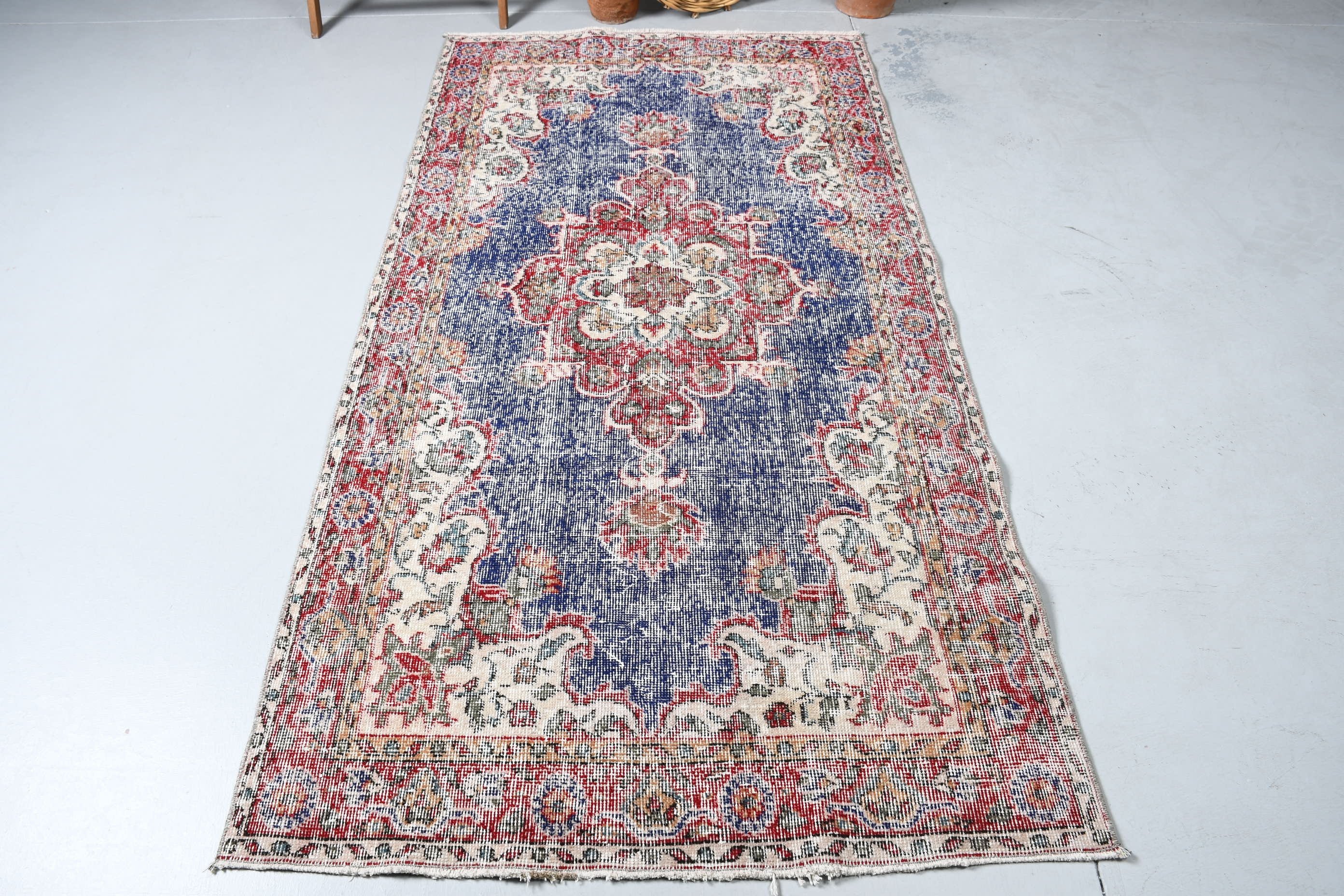 Turkish Rugs, Vintage Rugs, Moroccan Rug, Oriental Rug, Floor Rug, Blue Anatolian Rug, 3.6x7.1 ft Area Rug, Rugs for Bedroom, Nursery Rugs