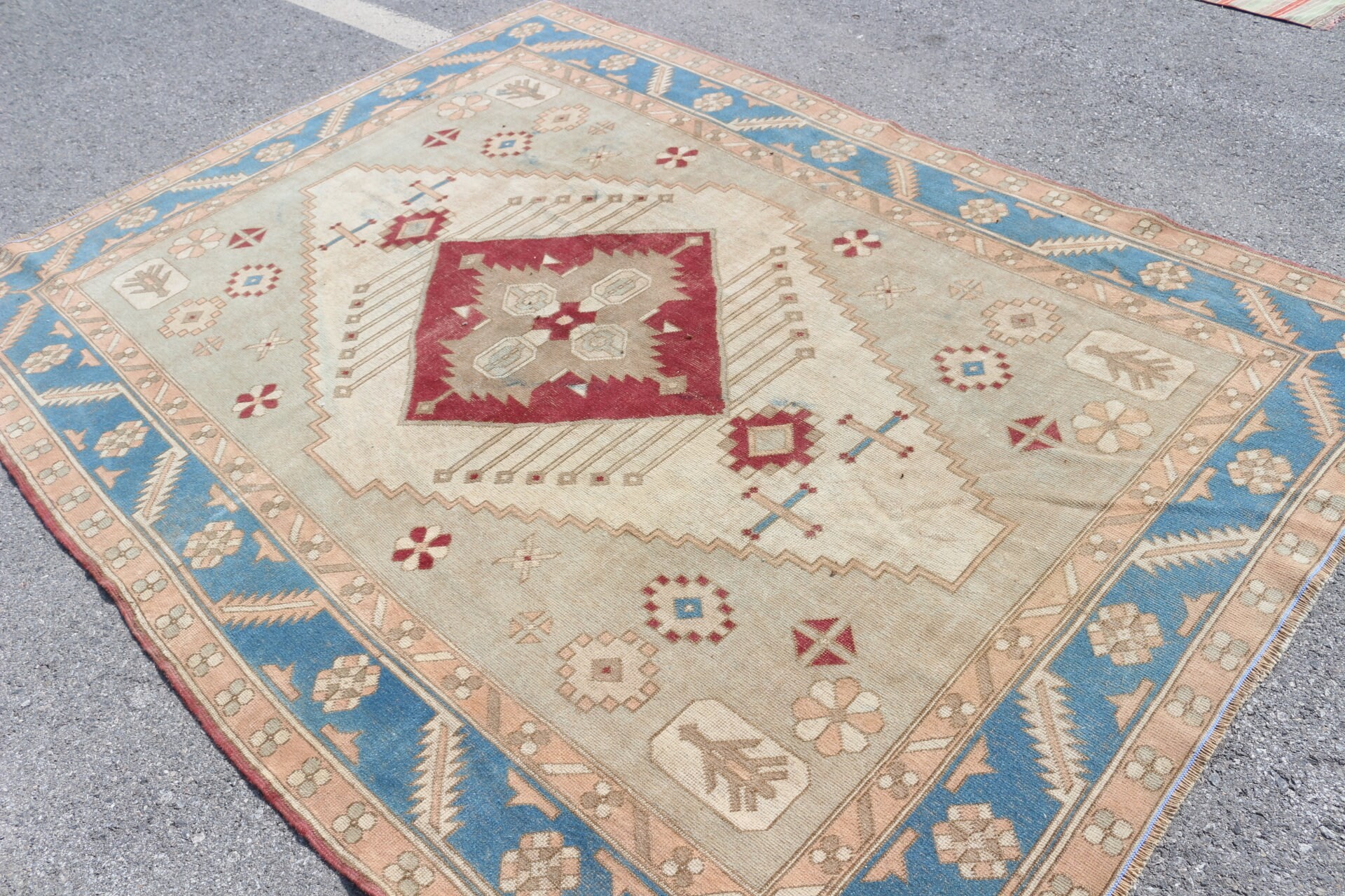 Turkish Rugs, Beige Home Decor Rug, Vintage Rug, Antique Rugs, Dining Room Rug, Wool Rugs, 6.9x9.1 ft Large Rug, Bedroom Rugs, Office Rug