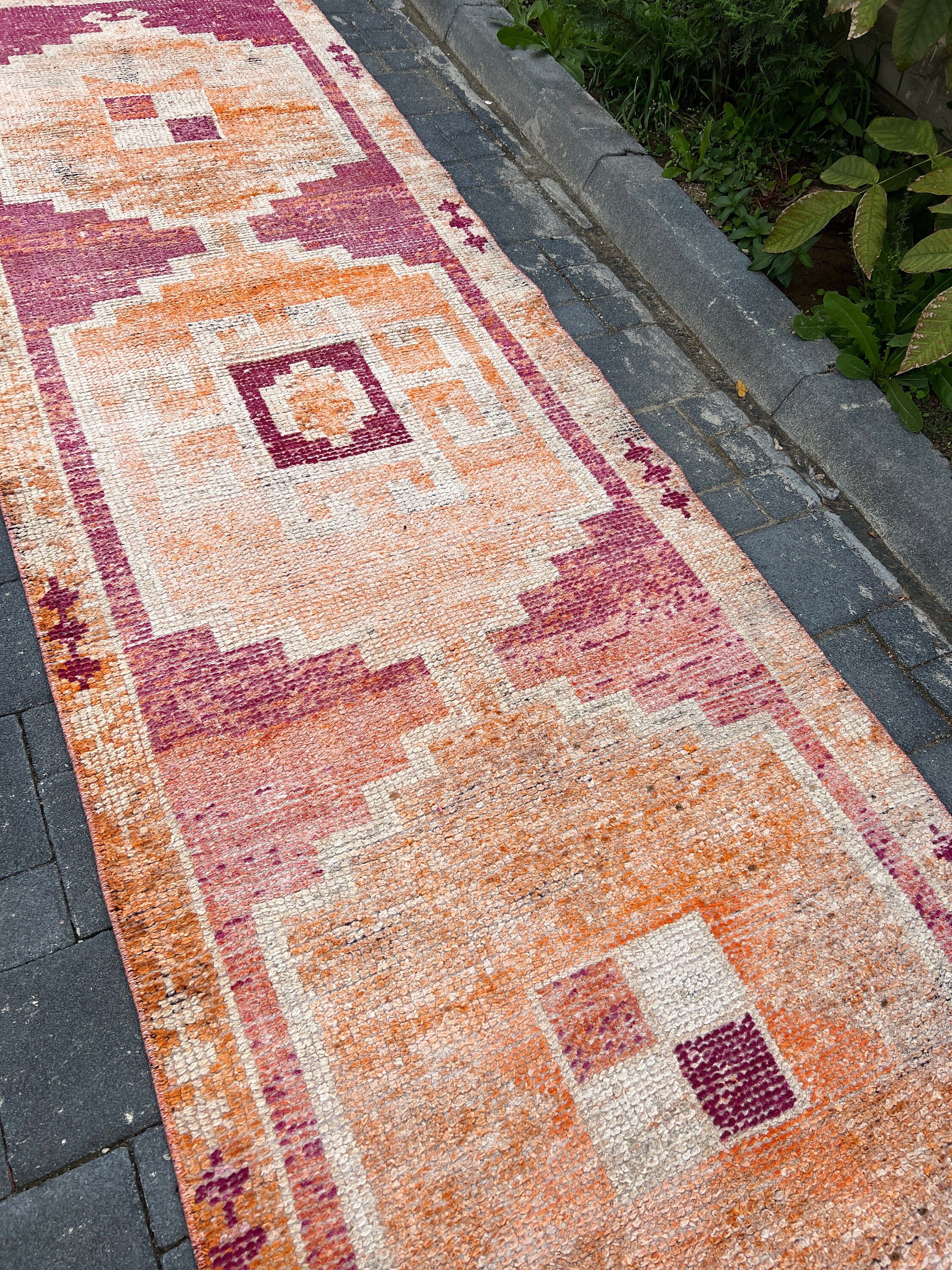 Merdiven Halıları, Türk Halıları, Yer Halıları, Mutfak Halıları, 3,2x10,7 ft Runner Halısı, Antika Halı, Koridor Halıları, Vintage Halı, Pembe Fas Halısı