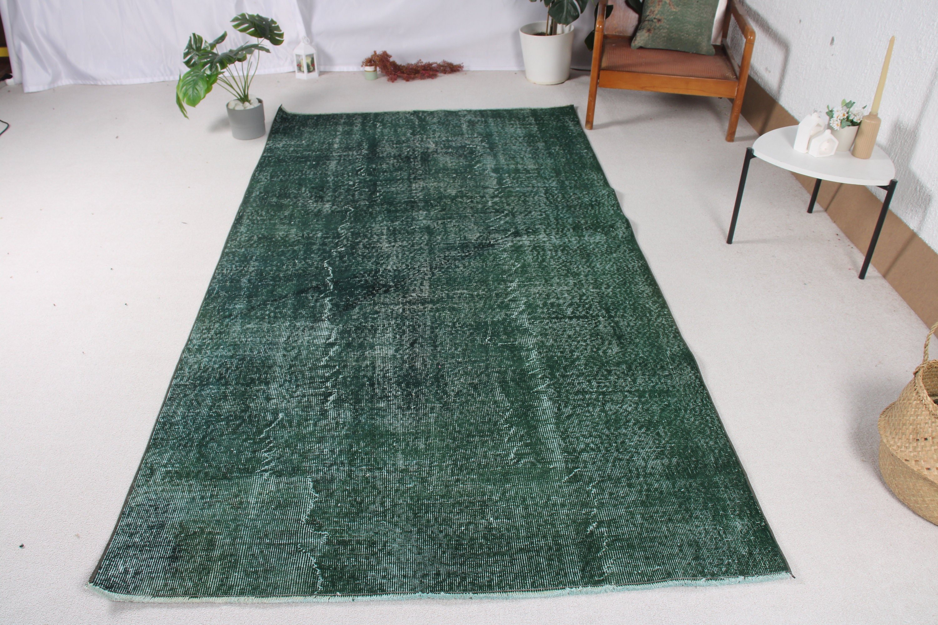 Turkish Rugs, Boho Rugs, Bedroom Rugs, Rugs for Large Oushak, Green Geometric Rugs, Vintage Rug, 4.7x8.6 ft Large Rug, Dining Room Rug