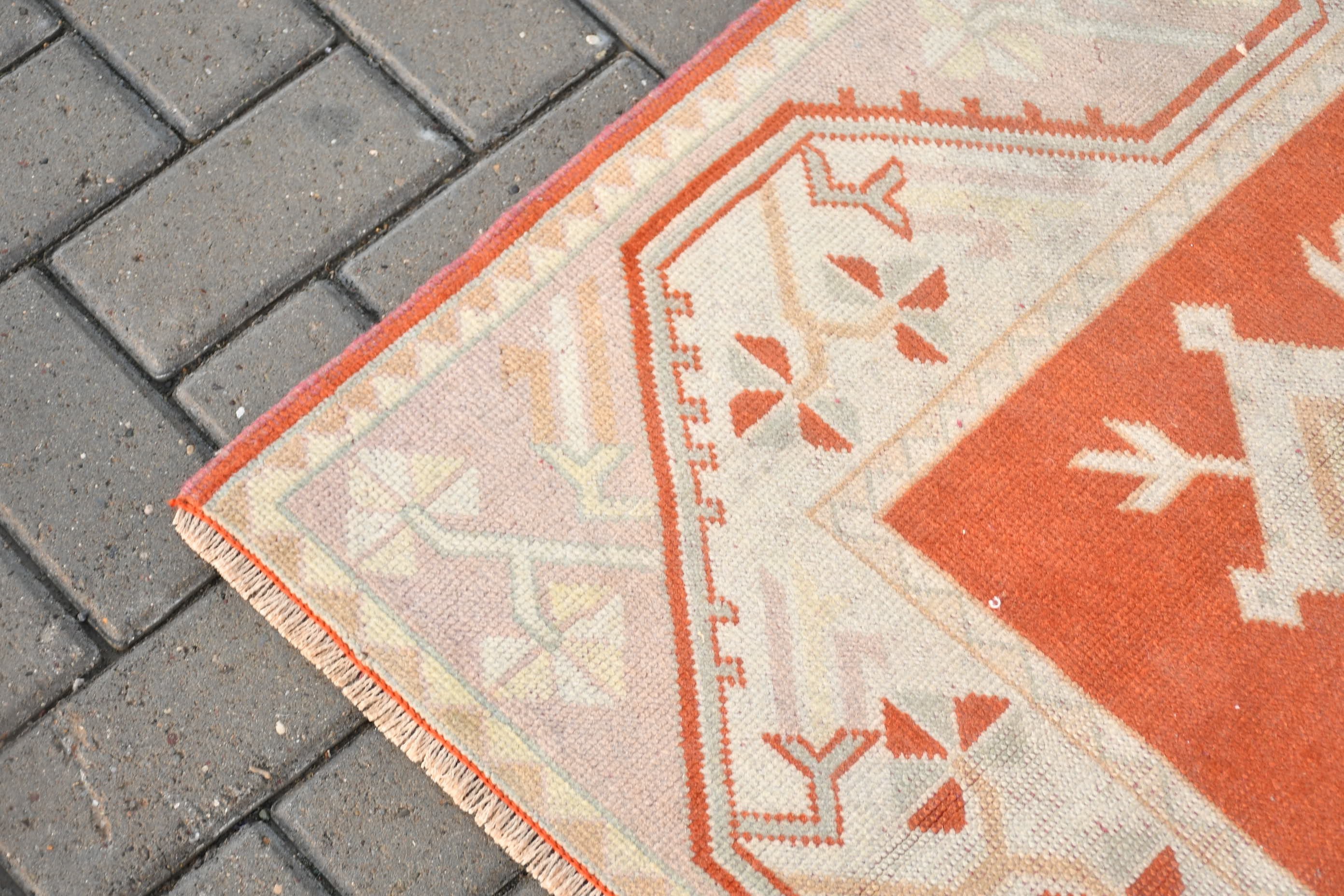 Orange Moroccan Rug, Oushak Rugs, 2.7x5 ft Small Rugs, Aztec Rug, Turkish Rug, Wall Hanging Rug, Bedroom Rug, Vintage Rugs