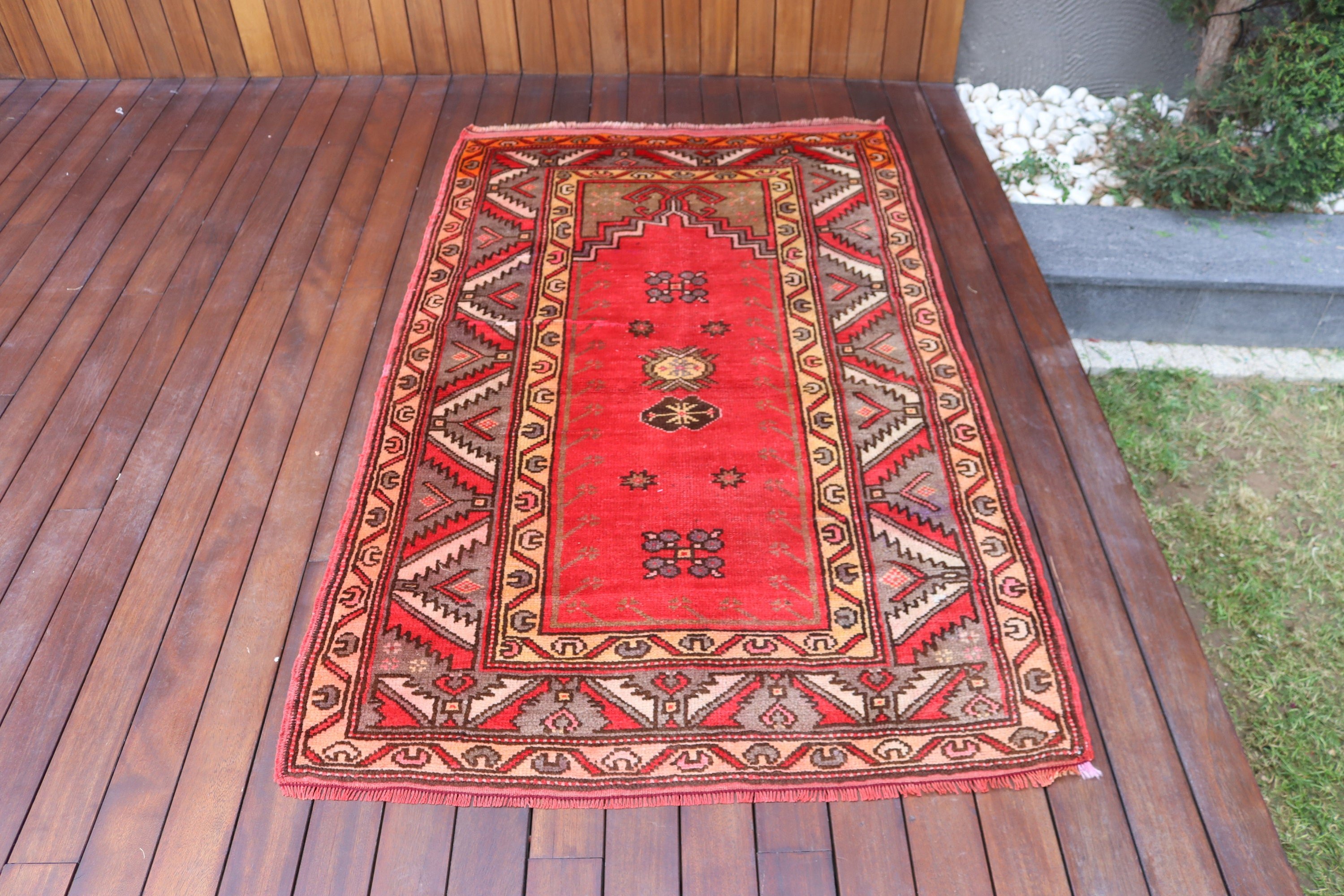 Türk Halısı, 3.5x5.7 ft Aksan Halıları, Kırmızı Oryantal Halılar, Dekoratif Halı, Vintage Halılar, Ev Dekor Halısı, Boho Vurgu Halısı, Yatak Odası Halıları