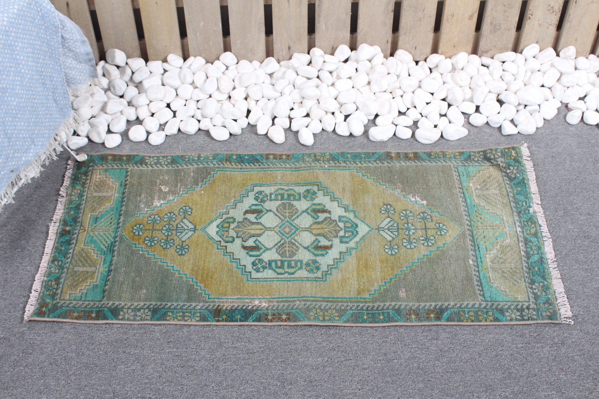 Turkish Rug, Car Mat Rug, Bath Rugs, Home Decor Rug, Green Antique Rugs, Vintage Rugs, 1.5x3.6 ft Small Rug, Floor Rug, Rugs for Car Mat