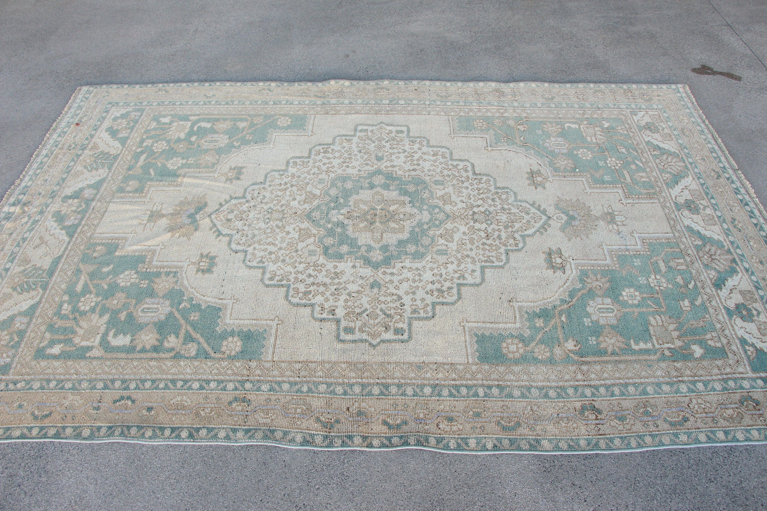 Oturma Odası Halıları, Anadolu Halıları, Türk Halısı, Bej Oushak Halısı, Vintage Halı, Yemek Odası Halıları, Yurt Halısı, Oushak Halısı, 5.1x7.9 ft Büyük Halı