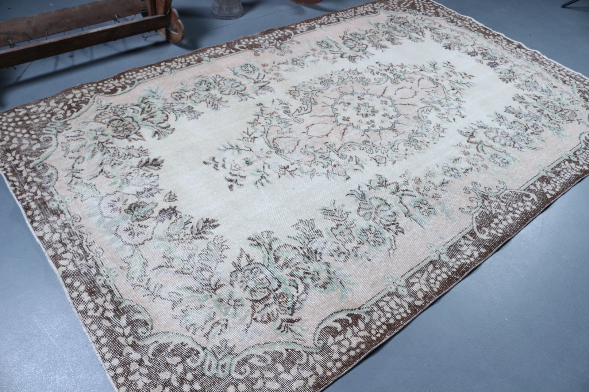 Vintage Halı, Türk Halısı, Havalı Halı, Yatak Odası Halısı, Salon Halıları, Yer Halıları, Bej 5.9x9.7 ft Büyük Halı, Oturma Odası Halıları