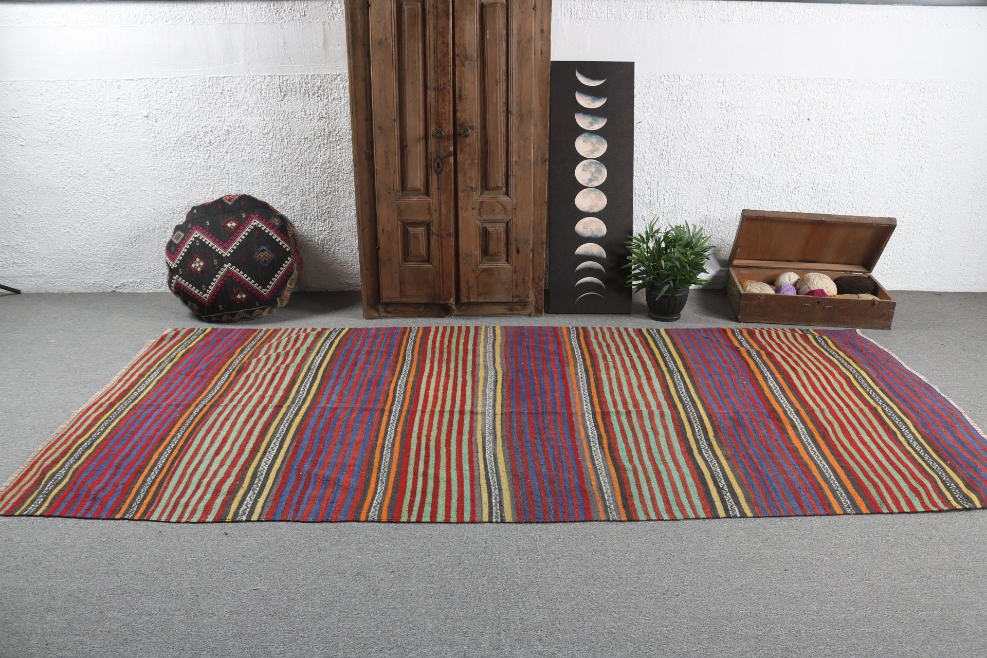 Vintage Halı, 5x11 ft Büyük Halı, Mor Geometrik Halılar, El Dokuma Halılar, Türk Halısı, Büyük Oushak Halıları, Fas Halıları, Salon Halısı, Kilim