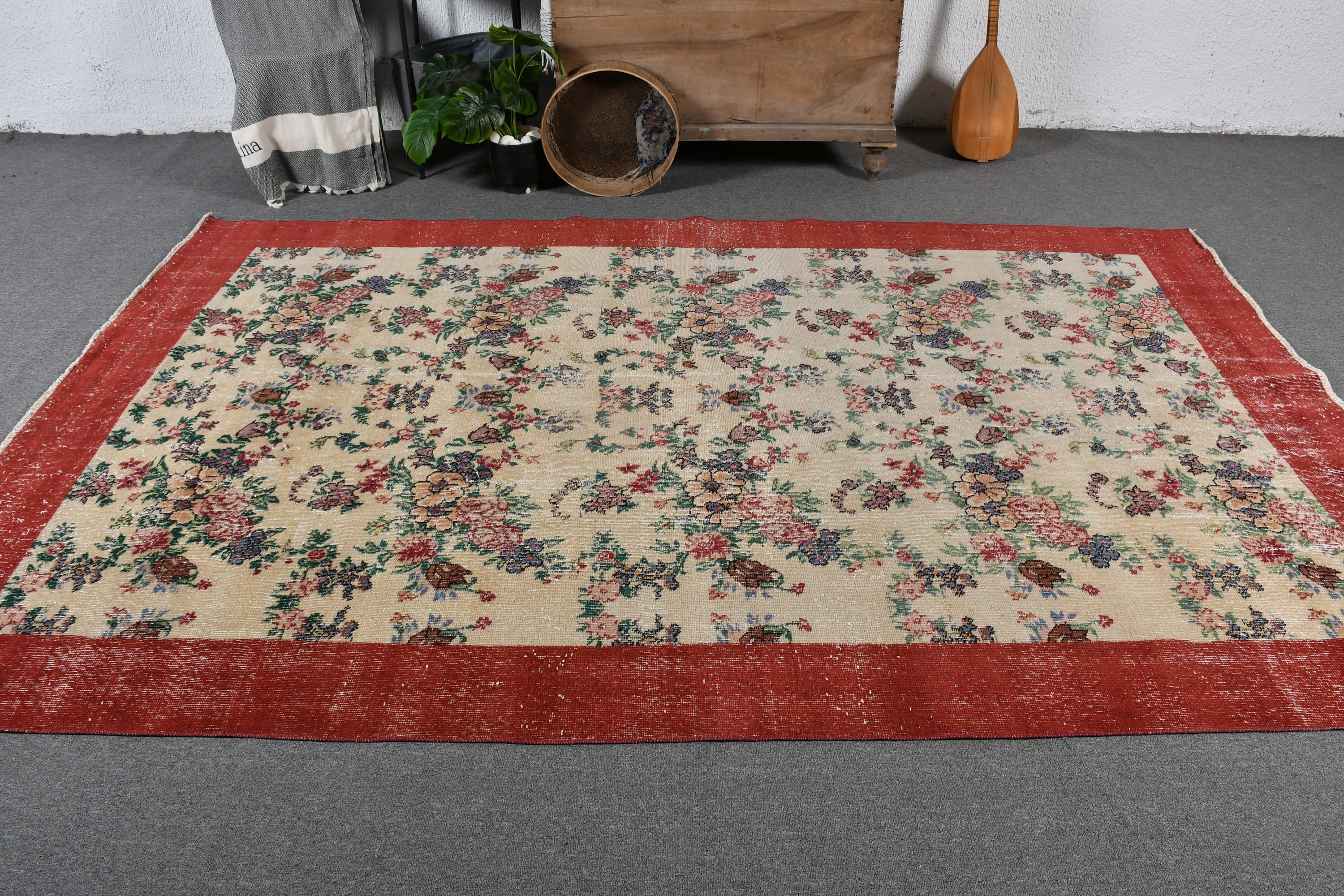 Living Room Rug, Wool Rugs, Turkish Rugs, Rugs for Living Room, 6x9.5 ft Large Rugs, Salon Rug, Oushak Rug, Red Oriental Rug, Vintage Rug