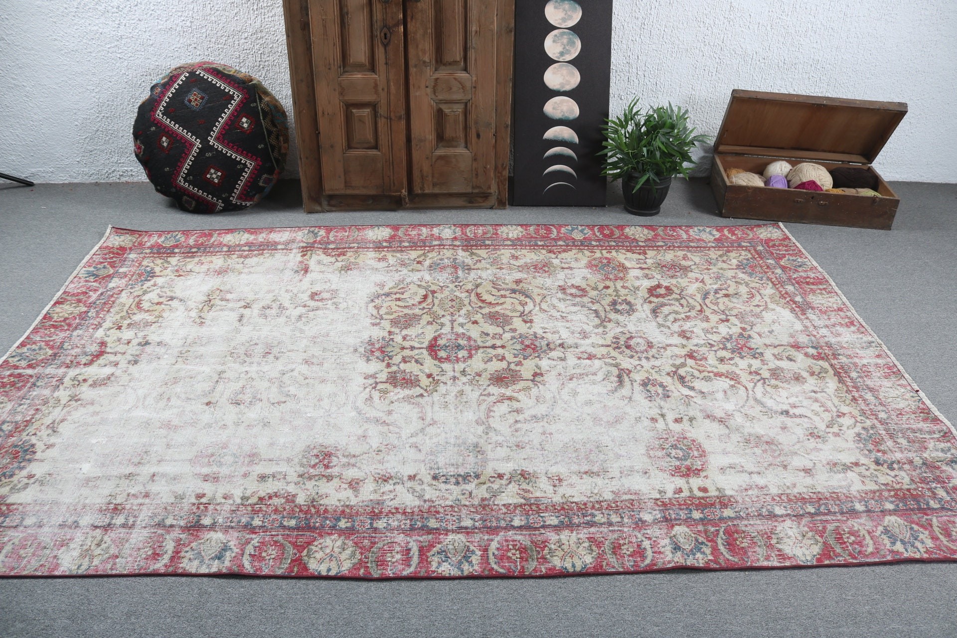 Düz Dokuma Halılar, Türk Halısı, Büyük Boho Halısı, Büyük Vintage Halılar, Anadolu Halıları, Vintage Halı, 5.8x9.1 ft Büyük Halılar, Kırmızı Yün Halı