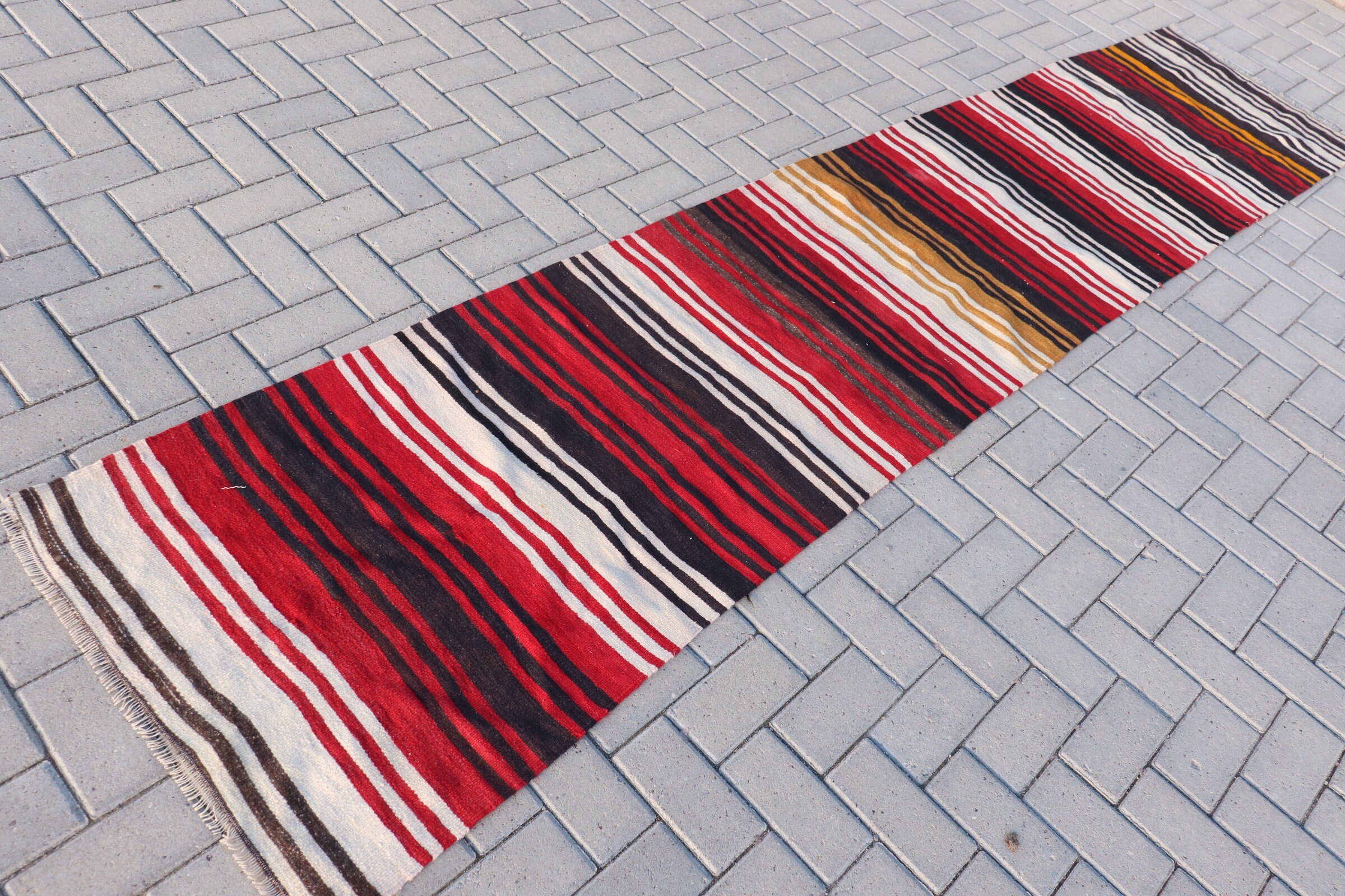 Kitchen Rug, Vintage Rug, Eclectic Rug, Kilim, Floor Rug, Red Wool Rugs, Anatolian Rug, Hallway Rugs, 2.3x11.2 ft Runner Rugs, Turkish Rugs