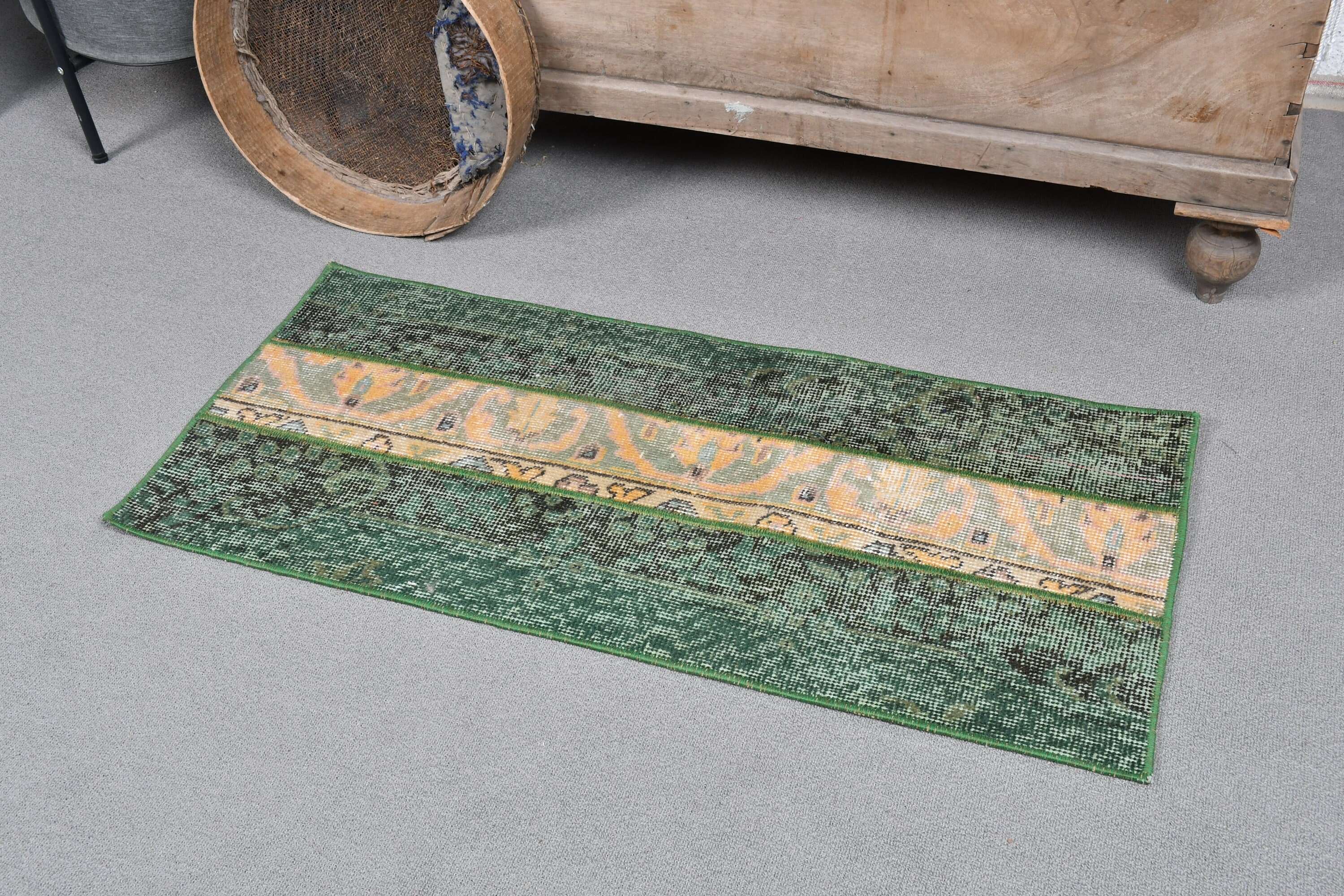 1.5x3.2 ft Small Rug, Entry Rug, Green Oriental Rug, Kitchen Rug, Door Mat Rug, Rugs for Entry, Vintage Rugs, Turkish Rug