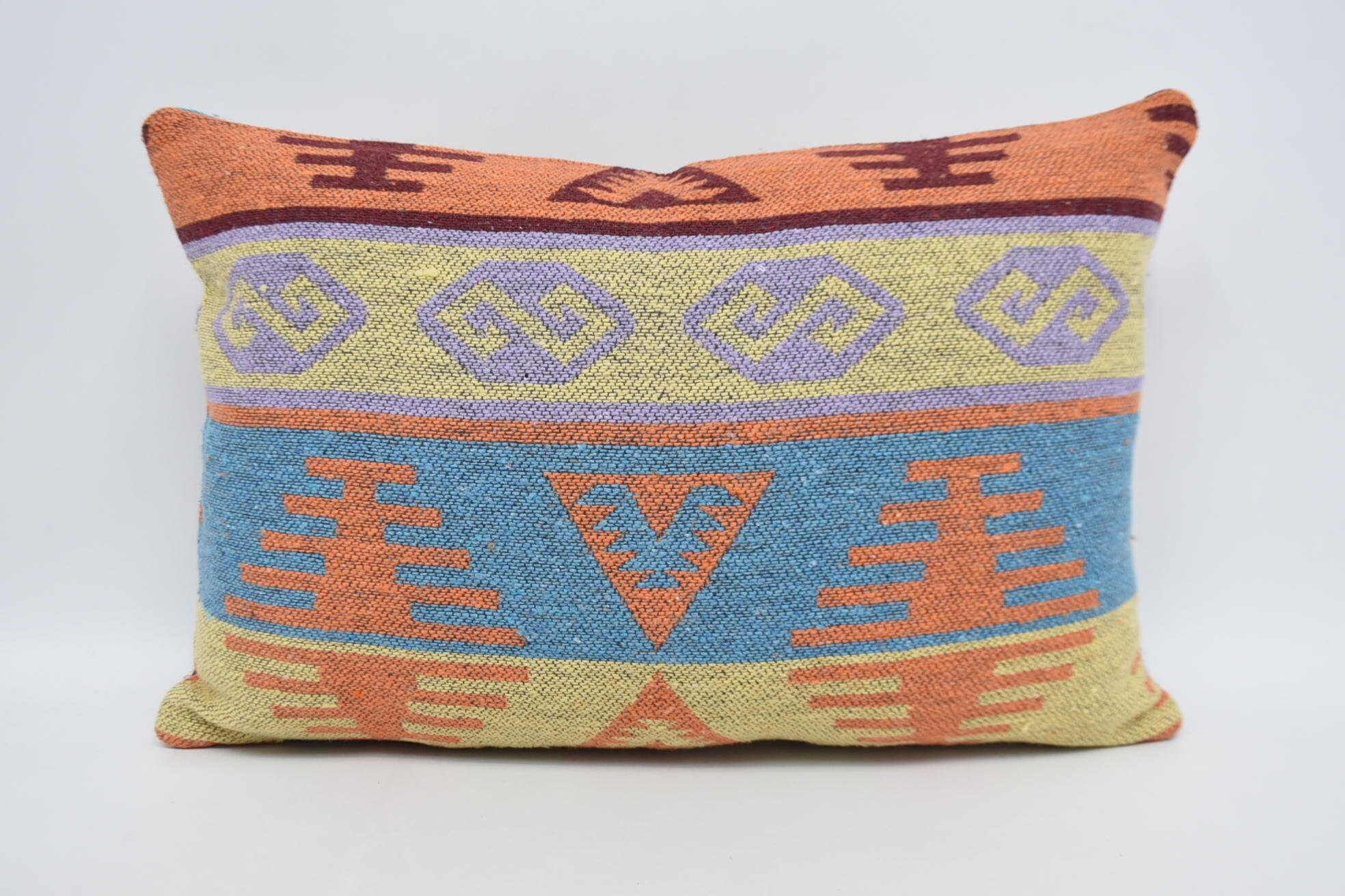 Pillow for Couch, Vintage Kilim Throw Pillow, Anatolian Pillow Case, Ethnical Kilim Rug Pillow, 16"x24" Blue Cushion Case