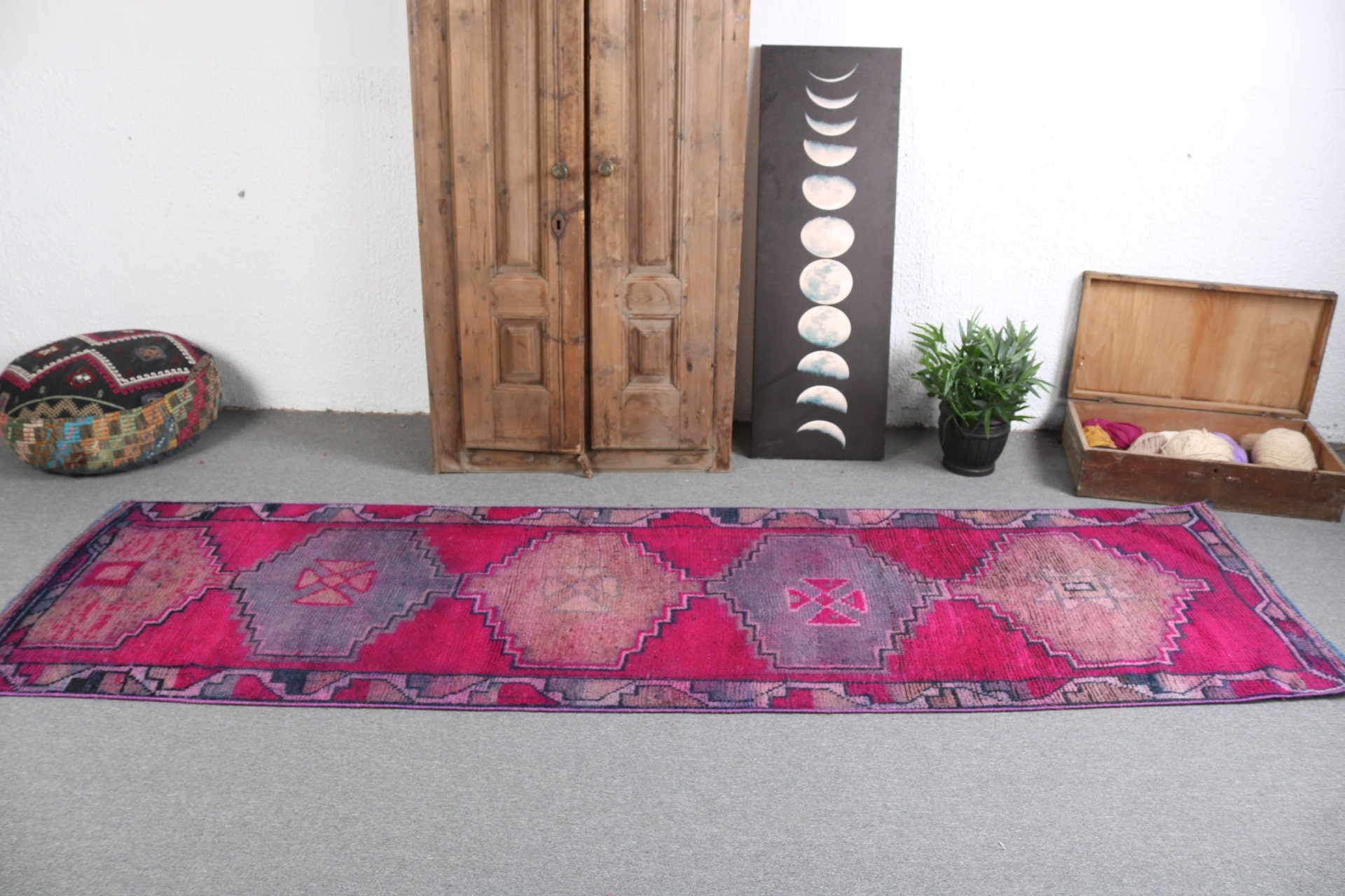 Yer Halıları, Vintage Halı, 2.9x9.9 ft Runner Halı, Vintage Runner Halıları, Pembe Nötr Halı, Oushak Halı, Merdiven Halıları, Türk Halısı, Türkiye Halıları