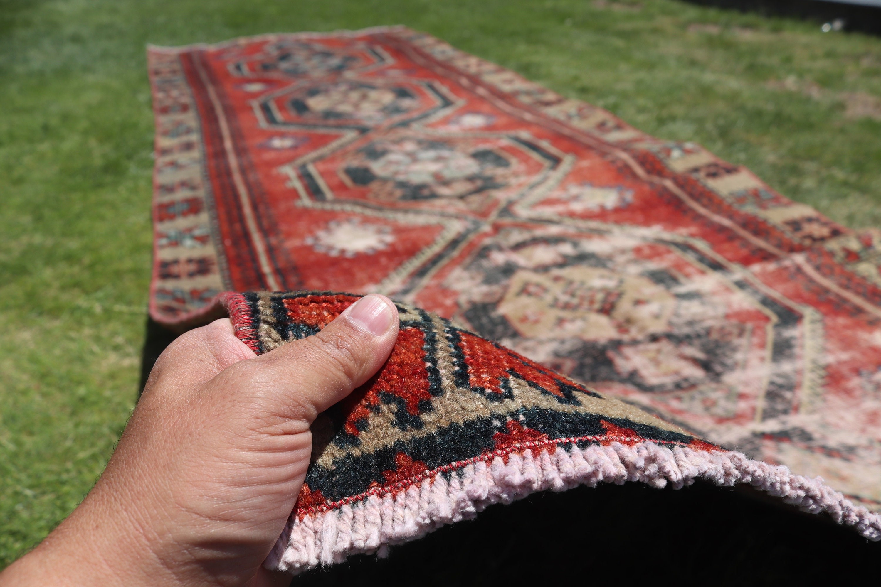 Vintage Runner Rug, Vintage Rug, Long Runner Rug, Turkish Rug, Kitchen Rug, Statement Rug, Orange Oushak Rugs, 4.4x12.4 ft Runner Rug