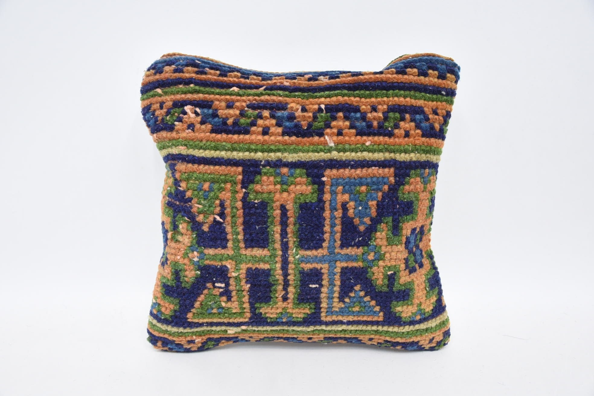 Gift Pillow, Kilim Pillow Cover, 12"x12" Orange Pillow Cover, Farmhouse Cushion Case, Knitted Pillow Case, Turkish Kilim Pillow