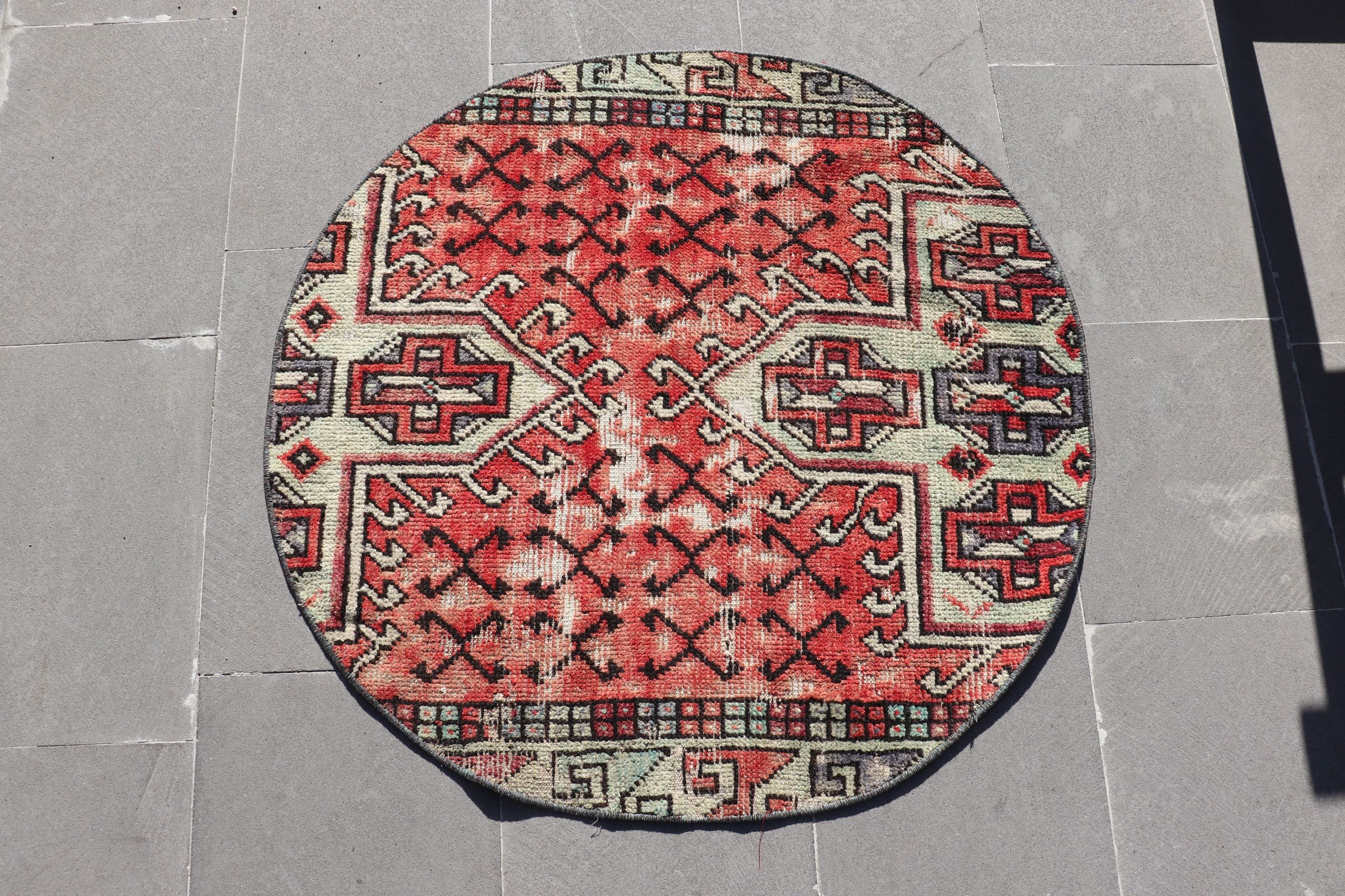 Kitchen Rug, Red Home Decor Rug, Wool Rug, Wall Hanging Rug, Rugs for Kitchen, Bedroom Rug, Turkish Rug, 3x3 ft Small Rugs, Vintage Rug
