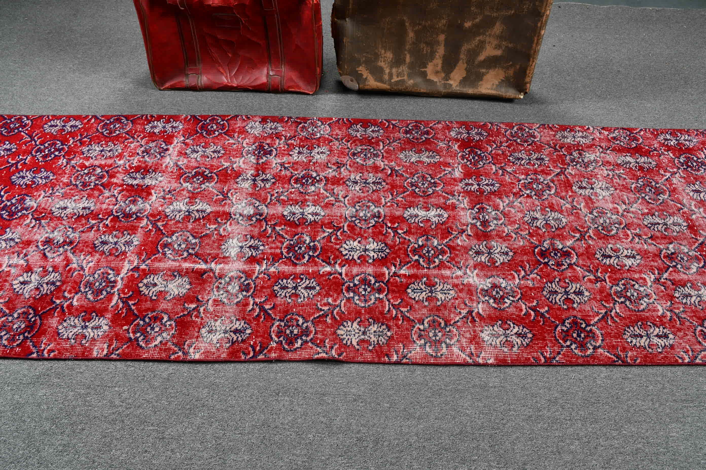 Red Wool Rug, 3.2x10.3 ft Runner Rug, Hallway Rug, Rugs for Hallway, Turkish Rug, Vintage Rug, Corridor Rugs, Wool Rug