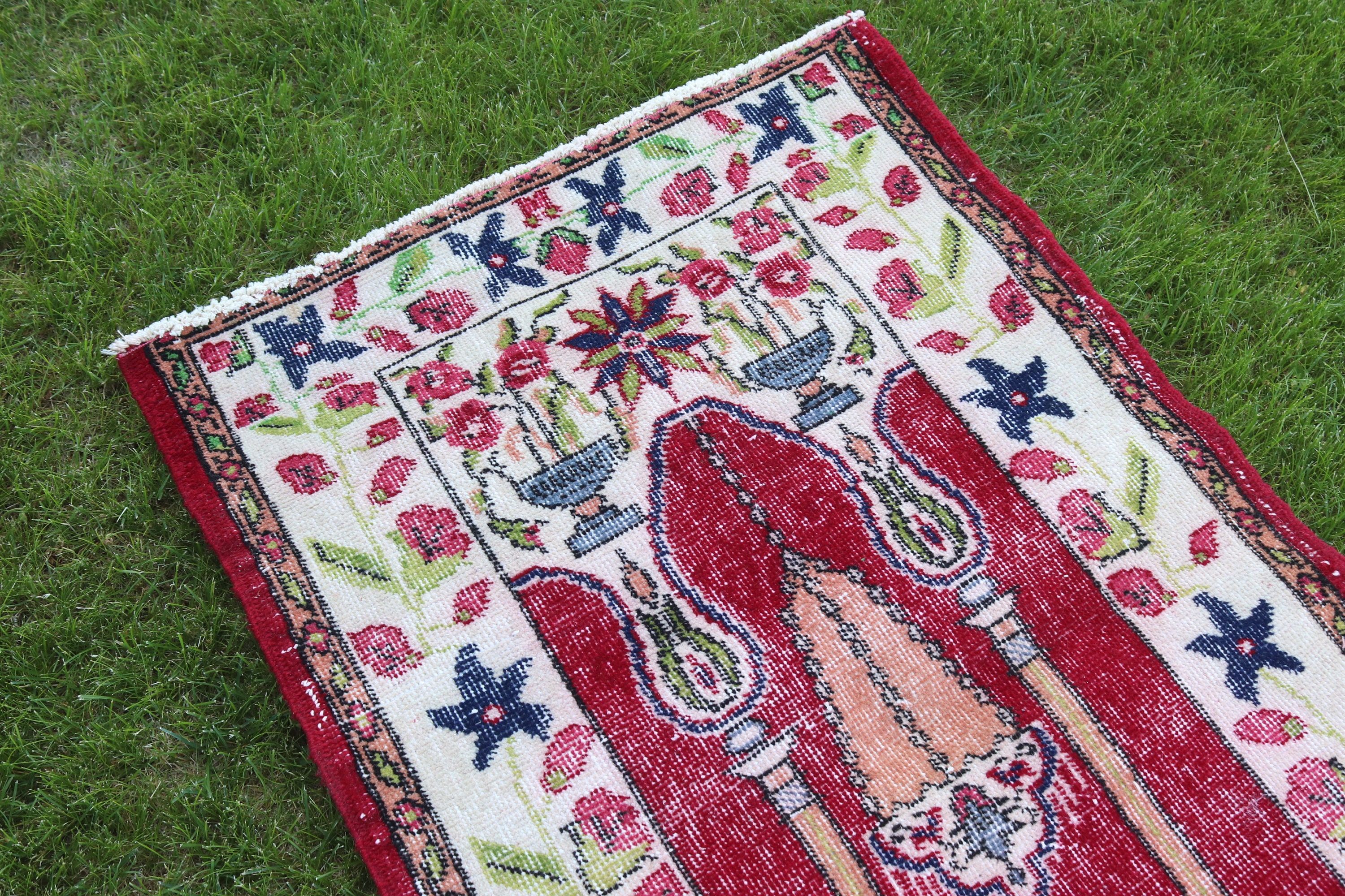 Rugs for Bathroom, Turkish Rug, 2.5x4 ft Small Rug, Moroccan Rug, Red Wool Rugs, Wall Hanging Rugs, Oushak Rugs, Car Mat Rug, Vintage Rug