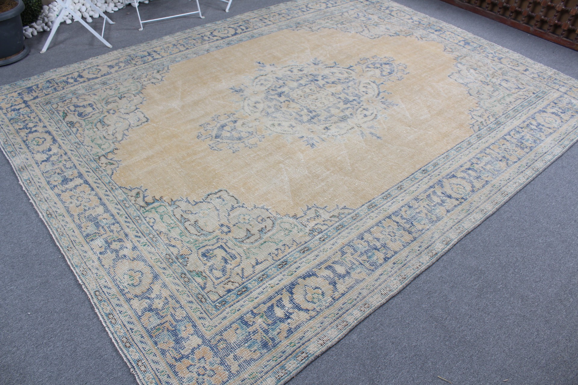 Salon Rug, Anatolian Rug, Dining Room Rugs, Pale Rug, Turkish Rug, Vintage Rugs, 7.4x9.8 ft Oversize Rugs, Yellow Wool Rug, Home Decor Rug