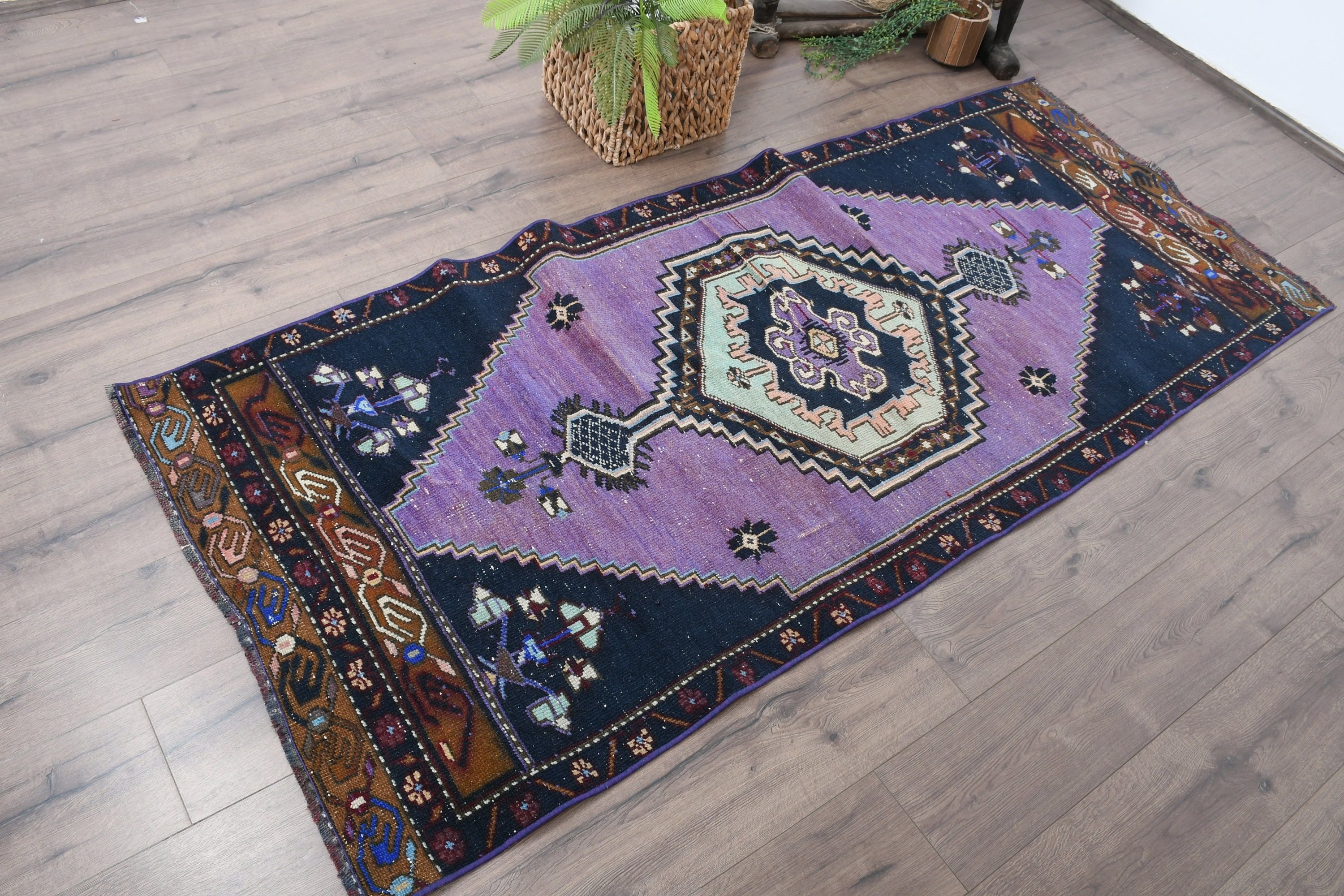 Mutfak Halısı, Yatak Odası Halısı, Türk Halısı, Vintage Halı, 3.1x7 ft Accent Halı, Mor Fas Halıları, Boho Halısı, Antika Halılar