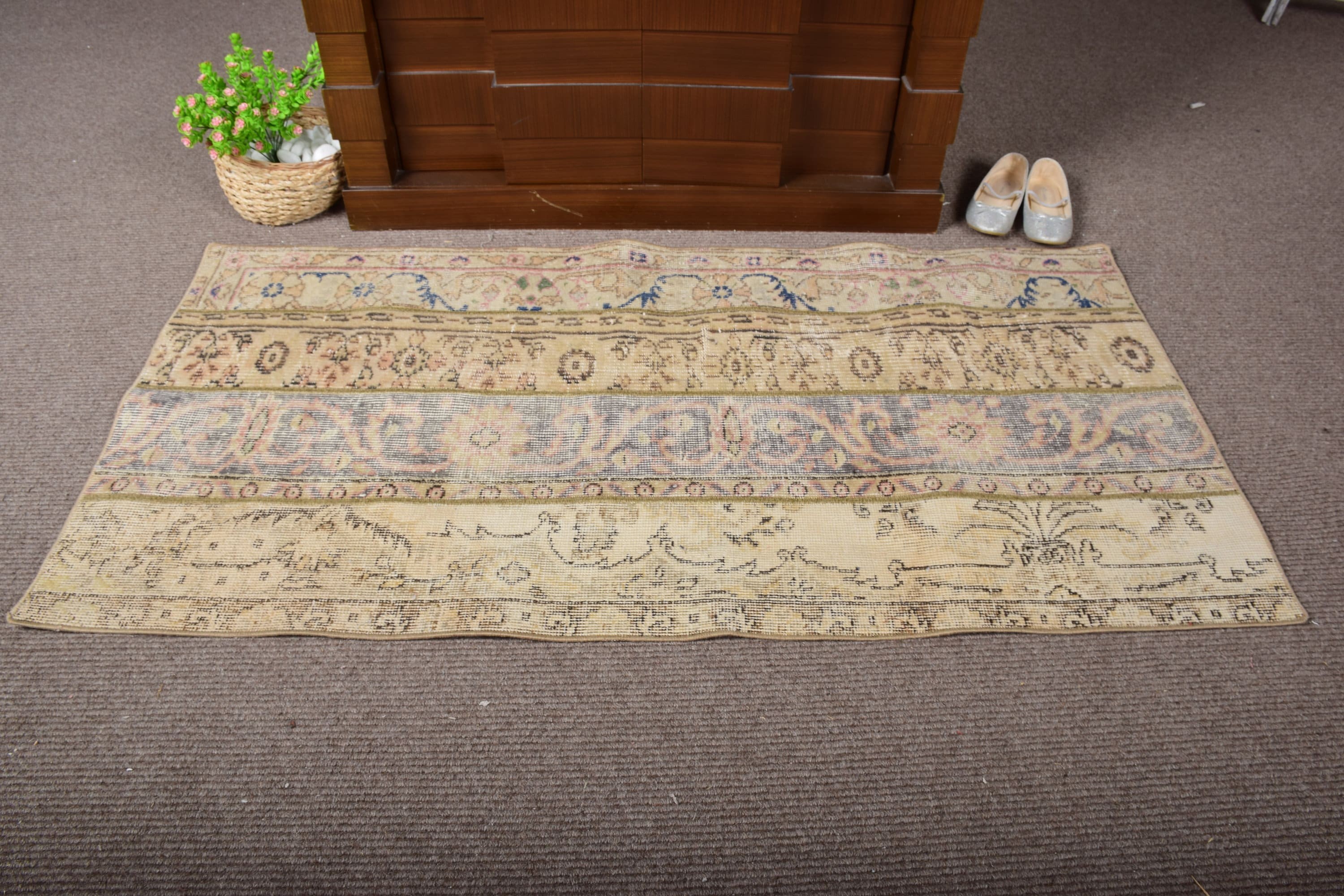 Rugs for Entry, Vintage Rug, Home Decor Rugs, Turkish Rugs, Beige Bedroom Rug, 2.5x5 ft Small Rug, Oriental Rug, Car Mat Rug, Entry Rug