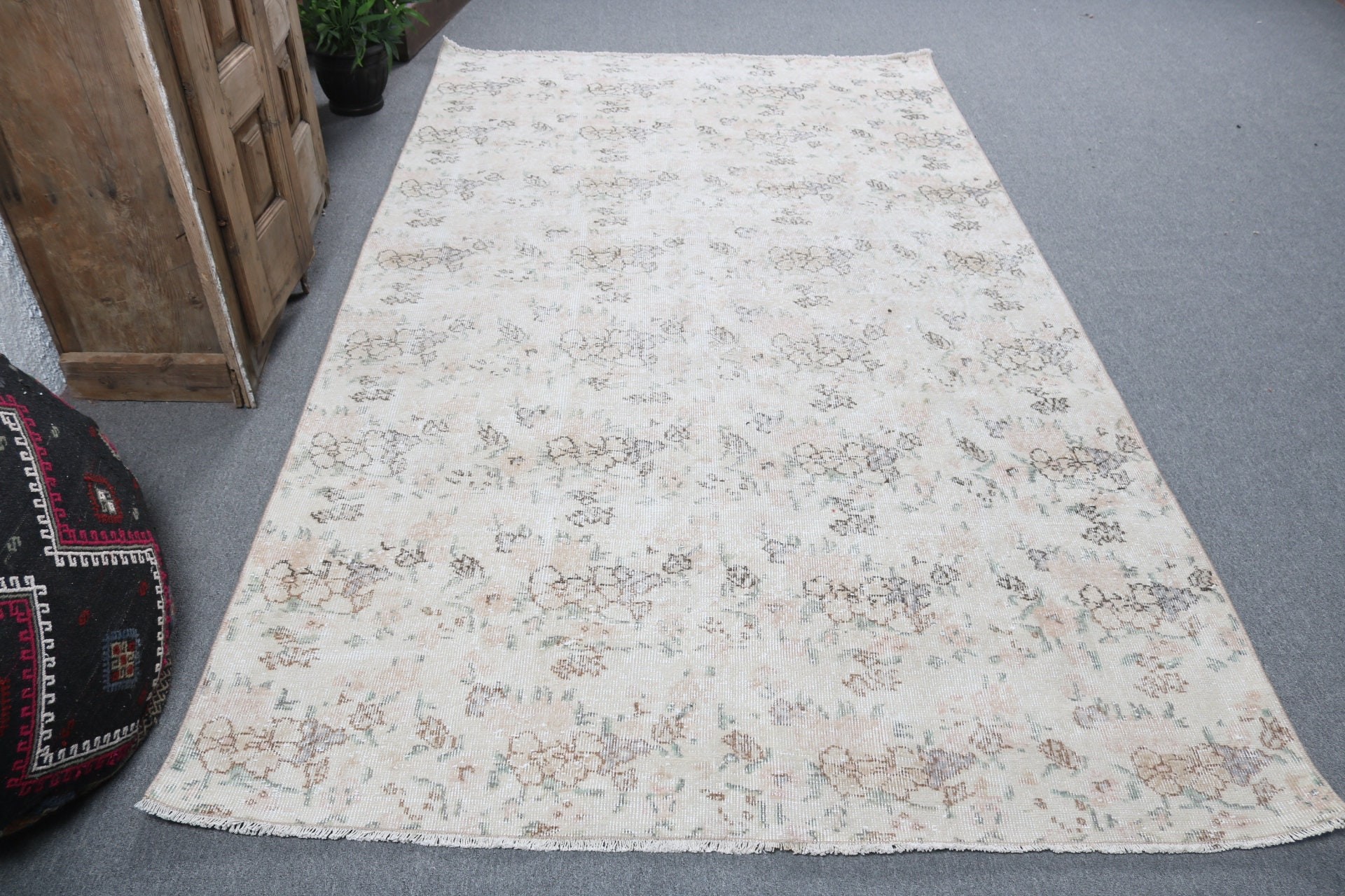 Salon Halıları, 5.3x9 ft Büyük Halı, Boho Halı, Oturma Odası Halıları, Vintage Halı, Bej Açıklama Halıları, Türk Halısı, Düz Dokuma Halı, Yatak Odası Halıları