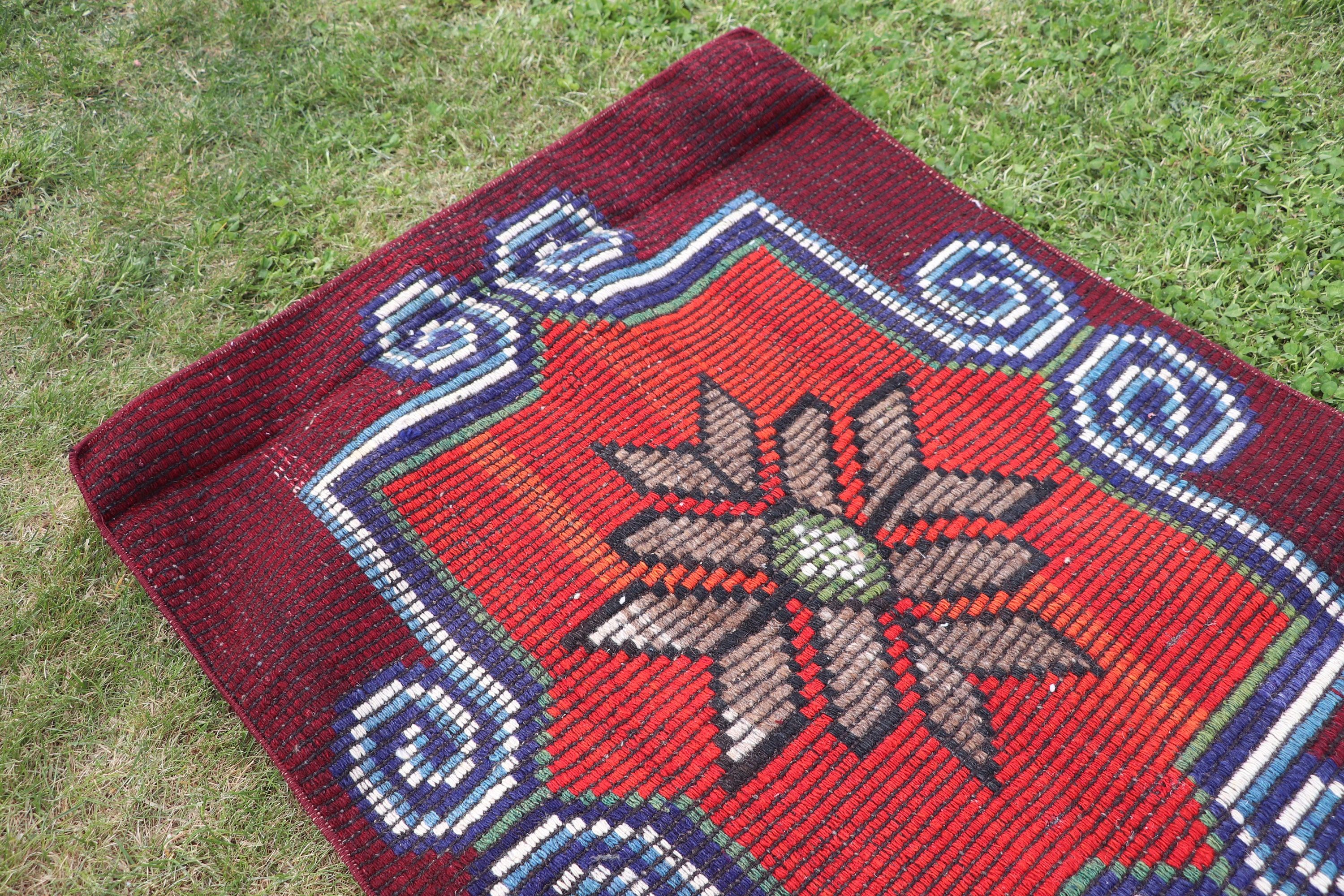 Vintage Rugs, Kitchen Rug, Turkish Rugs, Kilim, Floor Rug, Tribal Rugs, Red Cool Rug, Oriental Rug, 2.3x3 ft Small Rug, Wall Hanging Rugs