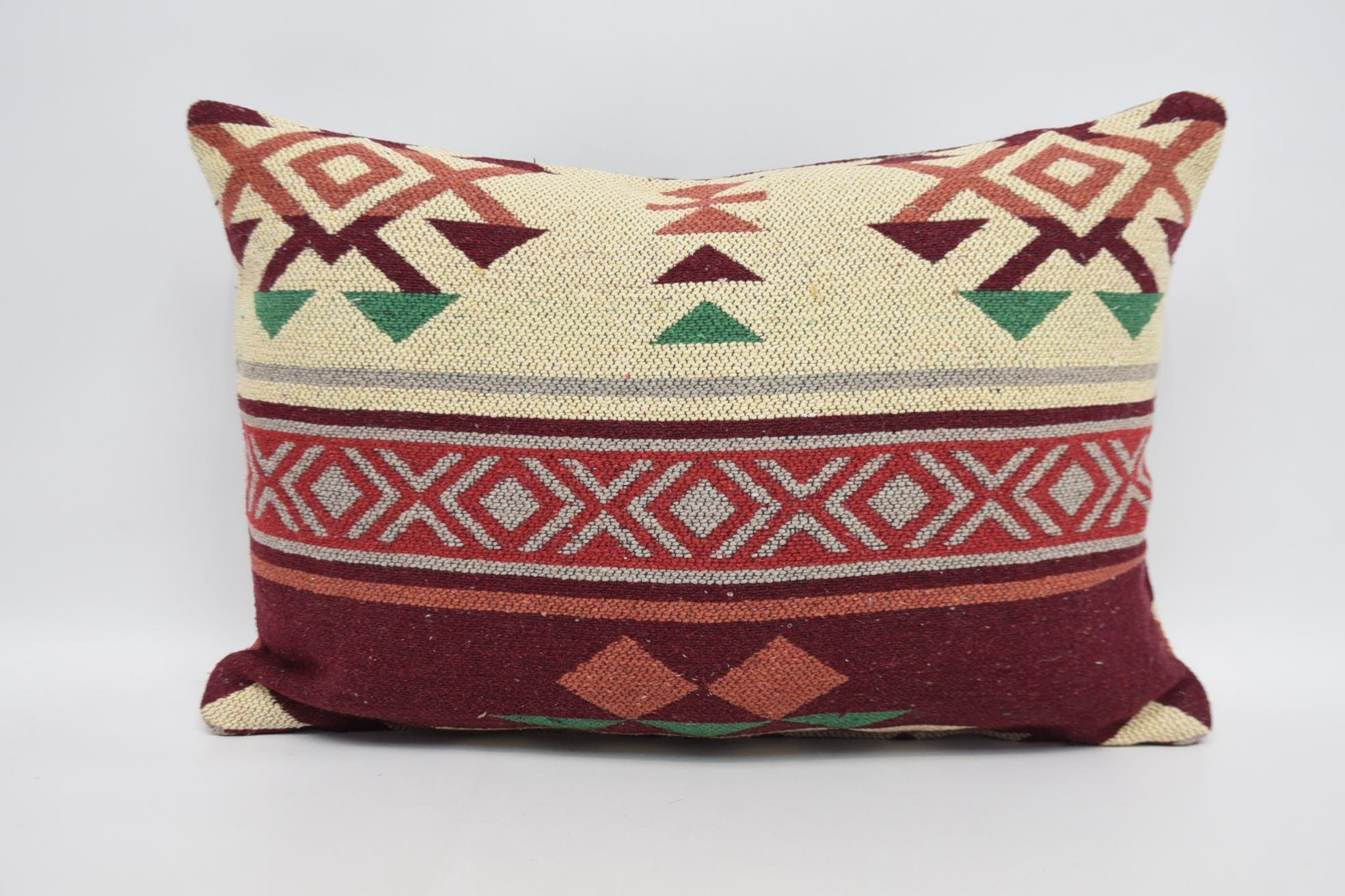 Vintage Pillow, 16"x24" Red Pillow Sham, Boho Throw Pillow Case, Retro Pillow Case, Pillow for Couch, Kilim Pillow Cover