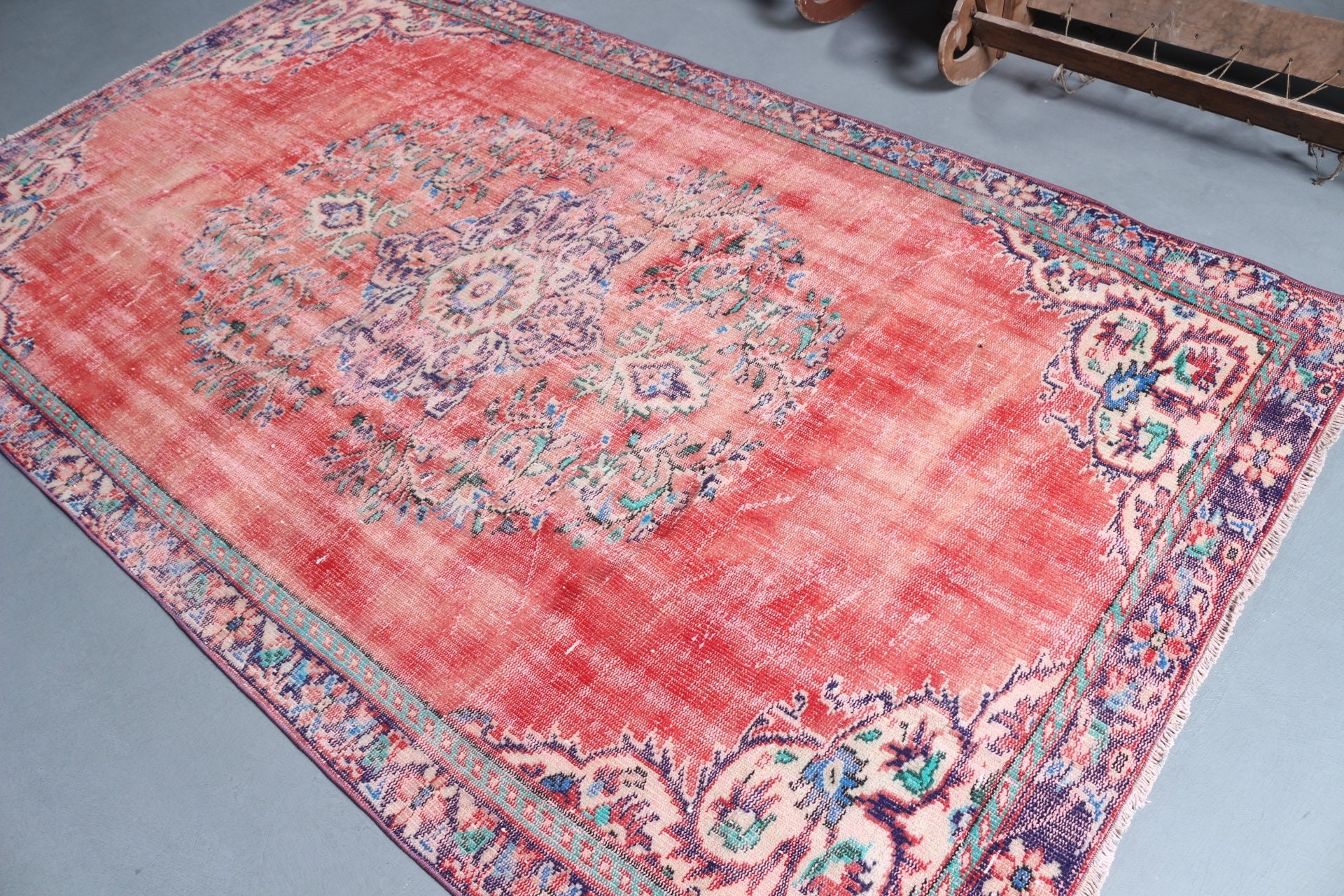 Red Moroccan Rug, Turkish Rug, Antique Rug, Vintage Rug, Bedroom Rug, 5.3x9.2 ft Large Rug, Salon Rug, Rugs for Bedroom, Oushak Rugs