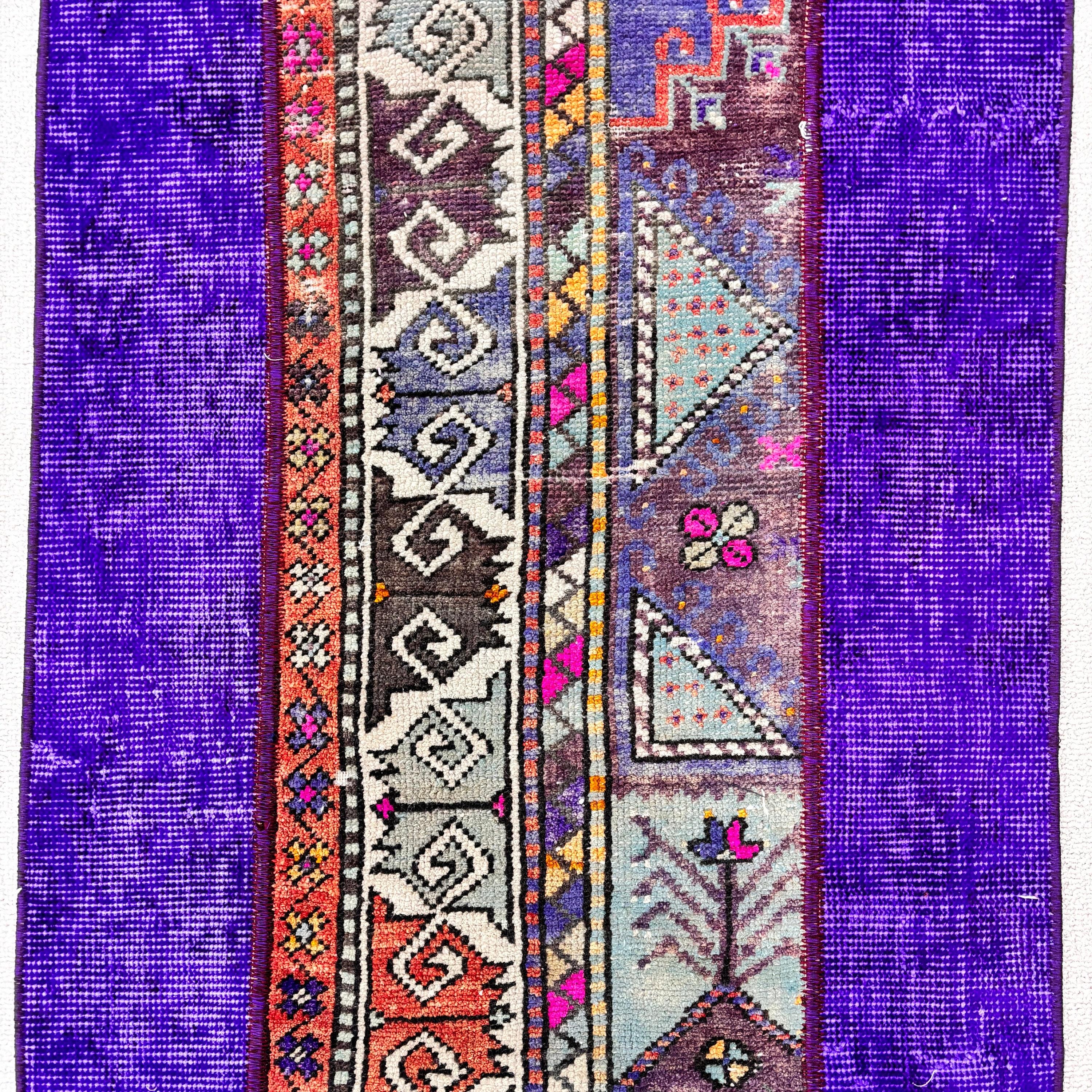 Vintage Halılar, 1.9x3.7 ft Küçük Halılar, Türk Halıları, Araba Paspas Halıları, Mor Yün Halı, Modern Halılar, Geometrik Halı, Banyo Halısı