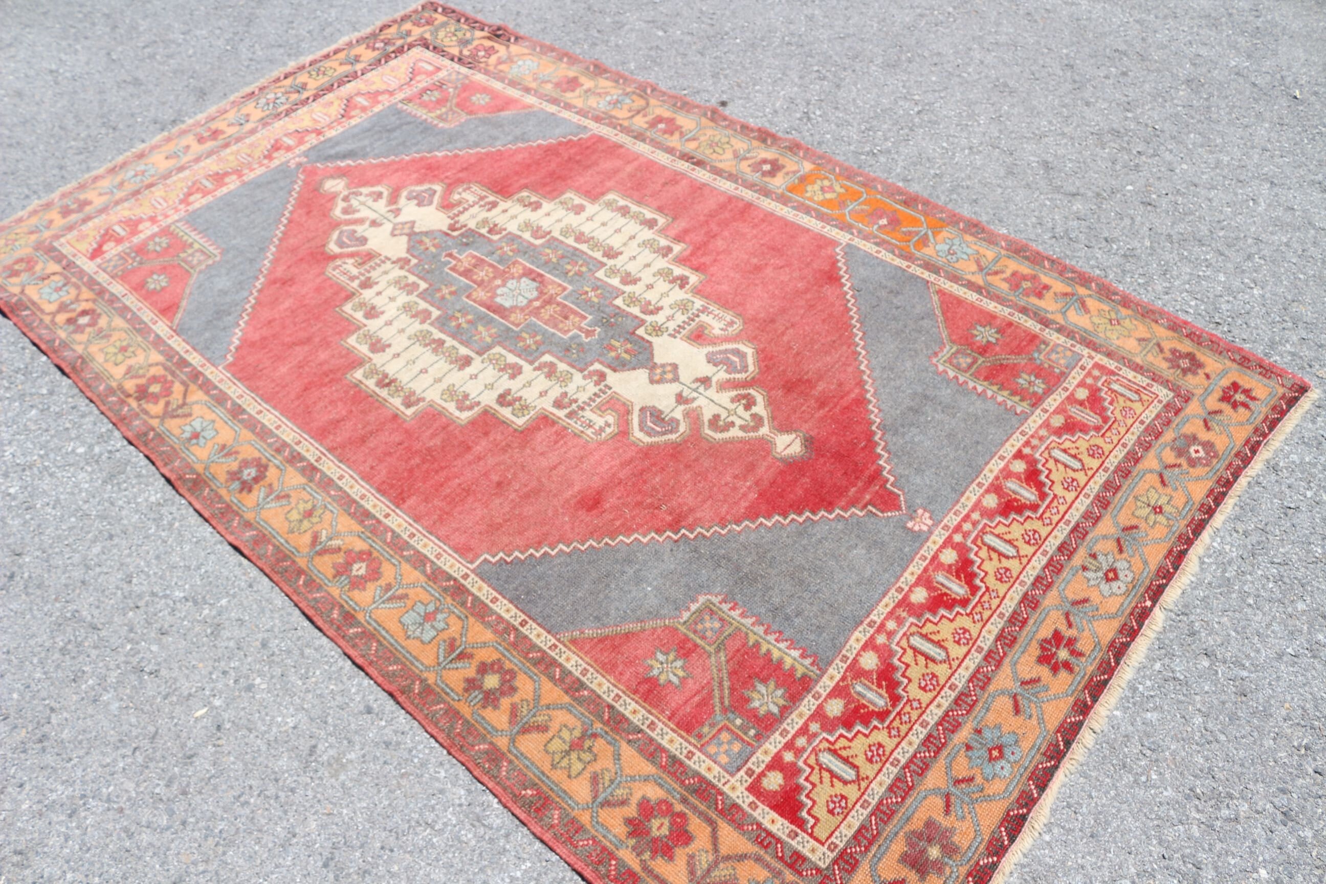 Vintage Rug, Moroccan Rug, Wool Rug, Rugs for Living Room, Turkish Rug, Pastel Rug, Red Anatolian Rug, 4.5x7.4 ft Area Rugs, Nursery Rug