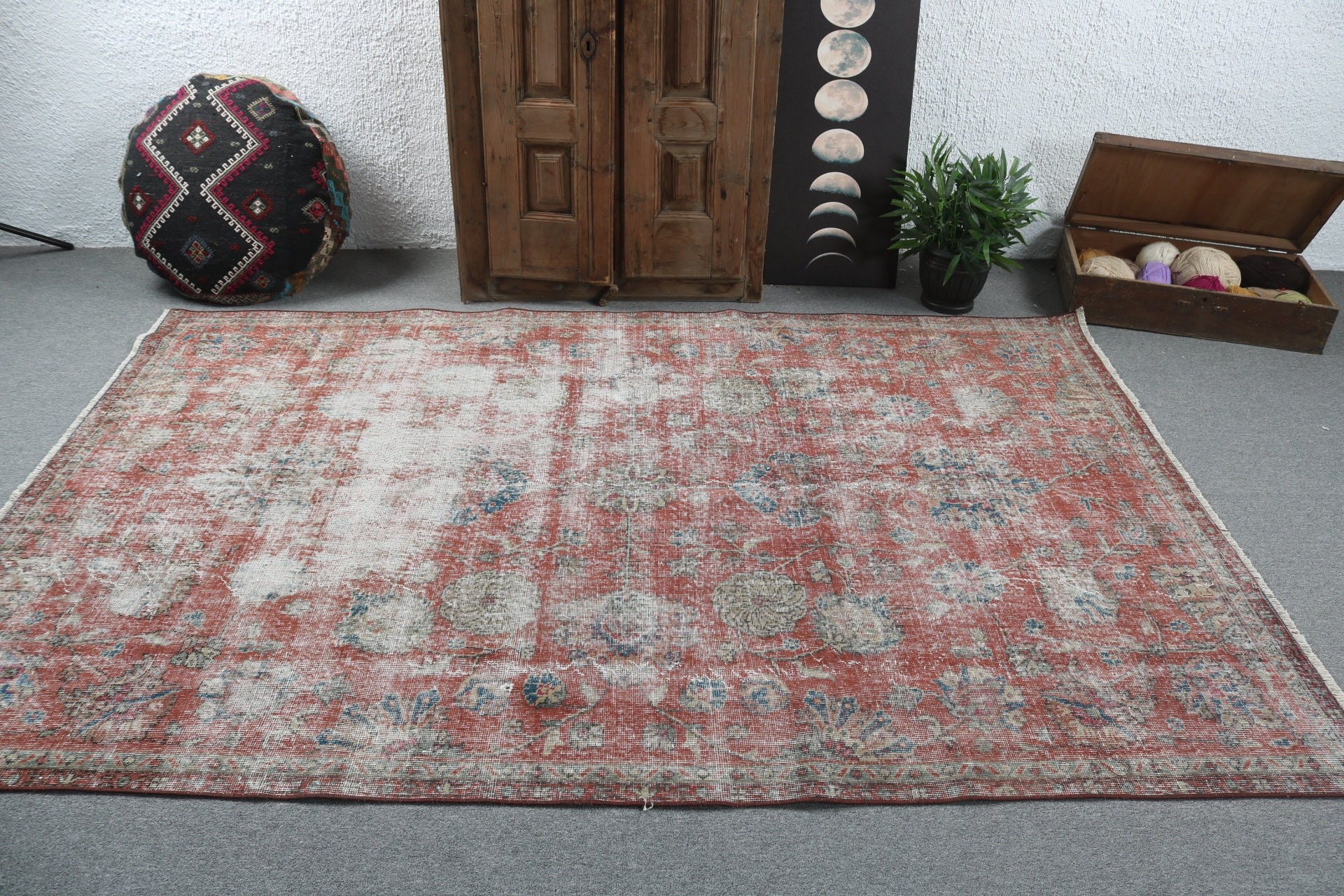 Salon Halıları, 5.6x8.5 ft Büyük Halılar, Kırmızı Soğuk Halı, Yatak Odası Halıları, Havalı Halı, Vintage Halılar, Türk Halıları, Modern Halı, Büyük Vintage Halılar