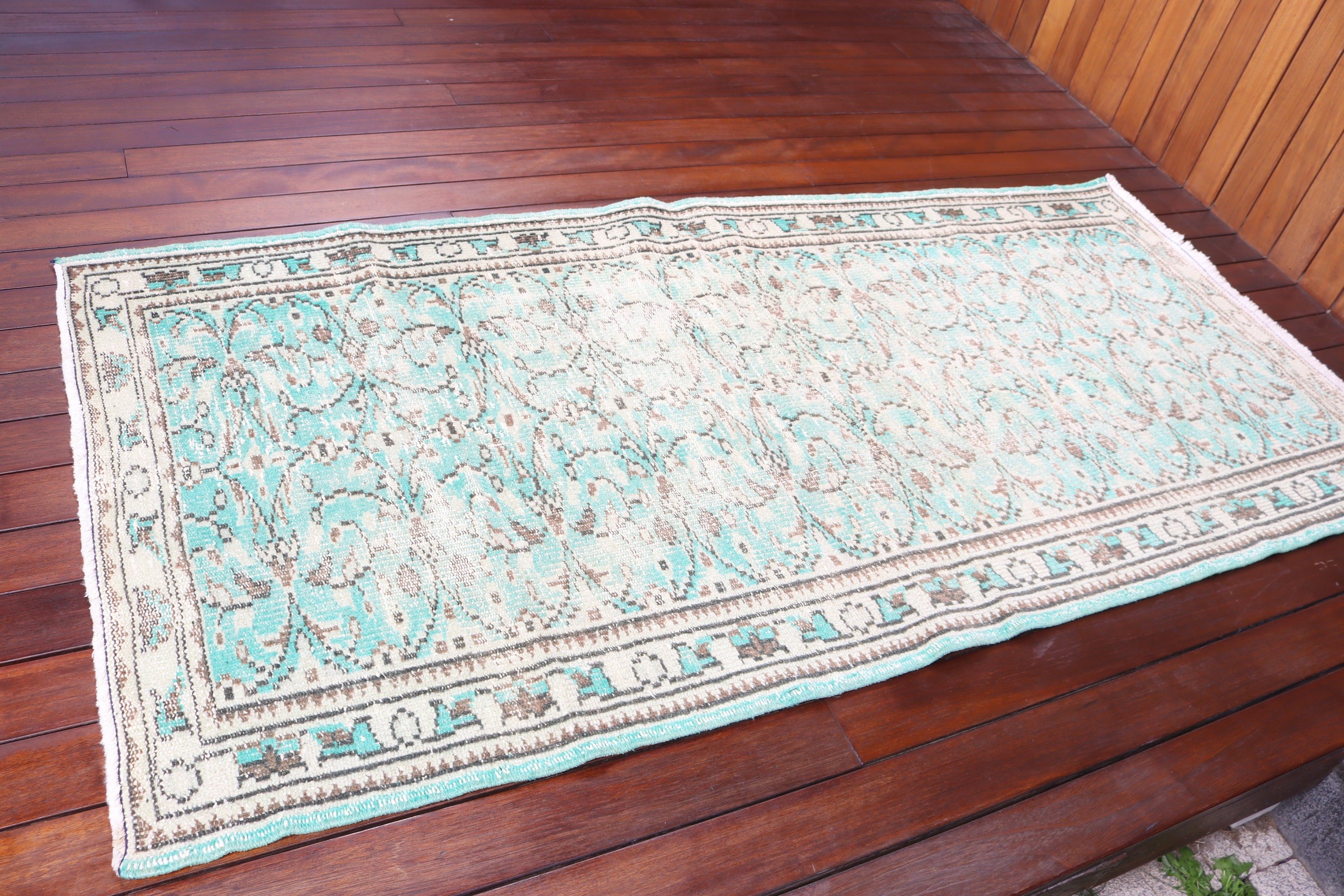 Vintage Vurgulu Halılar, Yer Halıları, Türk Halıları, Yeşil 3,2x6,6 ft Vurgulu Halı, Giriş Halıları, Vintage Halılar, Anadolu Halıları