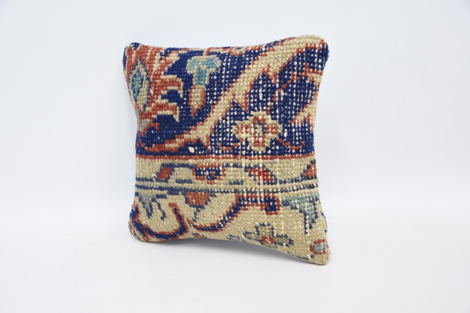 Handmade Kilim Cushion, 12"x12" Blue Cushion, Antique Pillows, Colorful Pillow, Vintage Pillow, Indoor Cushion Case