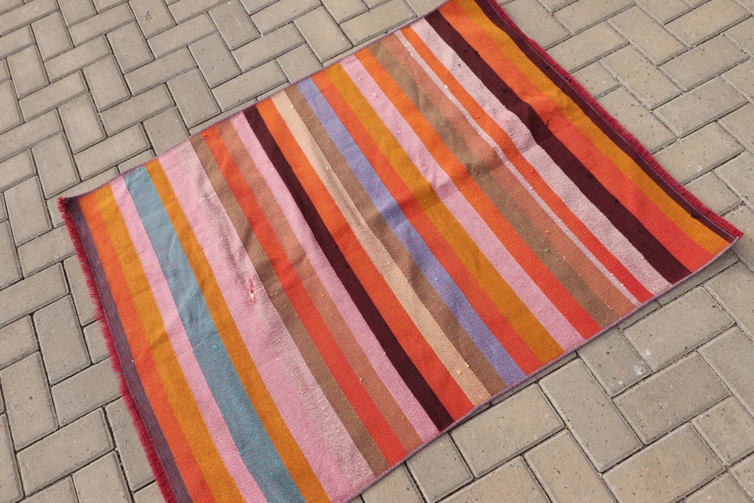 Araba paspası Kilim, Paspas Kilim, Nostaljik Kilim, Anadolu Kilim, Turuncu Fas Kilim, Duvar Kilim, Giriş Kilim, 98x124 cm Küçük Kilim