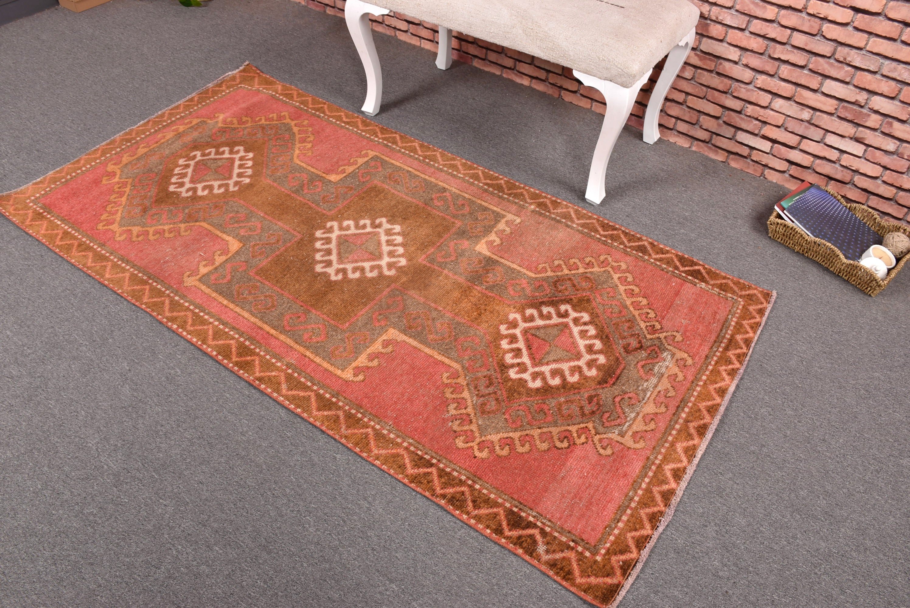 Pembe Geometrik Halılar, Düz Dokuma Halılar, Türk Halıları, Boho Vurgulu Halılar, Antika Halılar, Vintage Halı, 3,2x6,4 ft Aksanlı Halı, Boho Vurgulu Halı