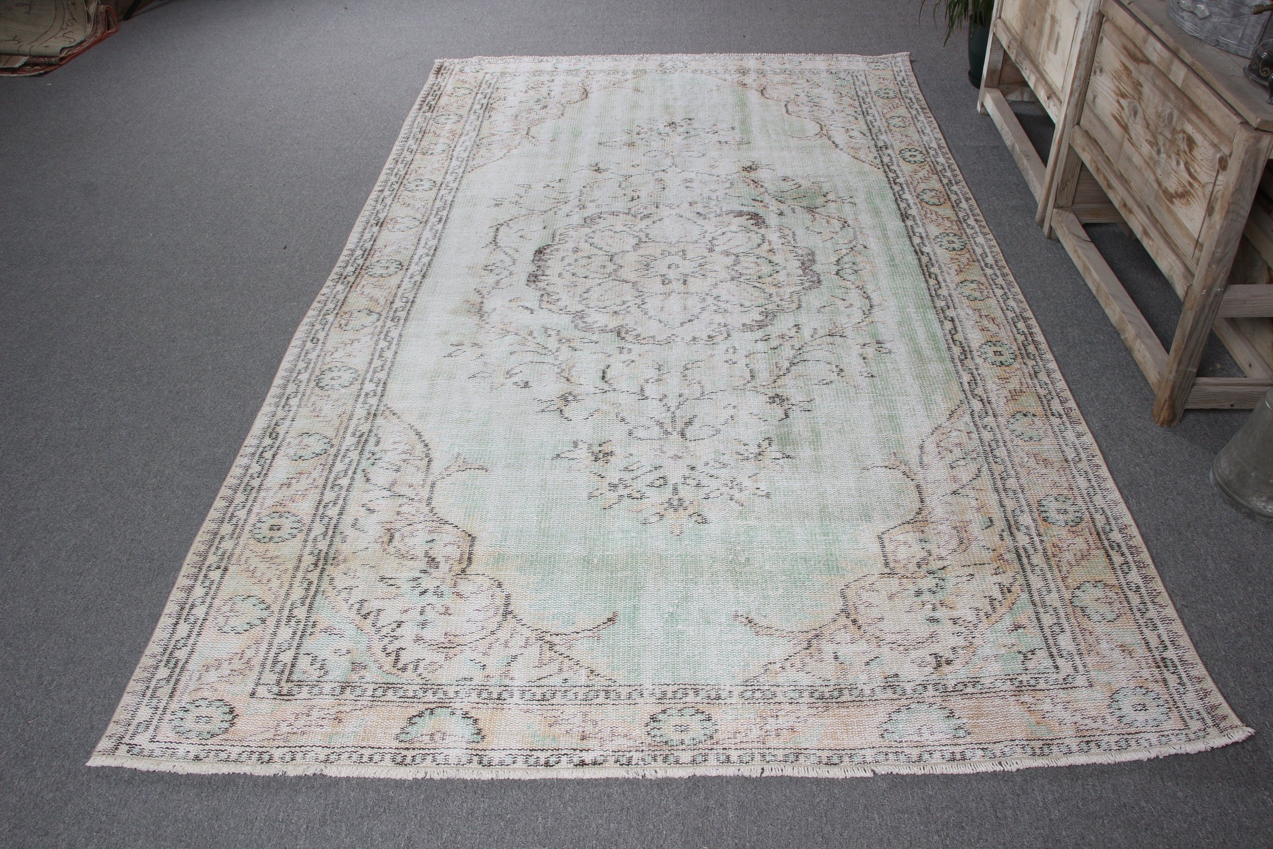 Türk Halısı, Mutfak Halısı, Vintage Halı, Salon Halıları, 5.4x9.2 ft Büyük Halı, Aztek Halıları, Bej Geometrik Halılar, Büyük Vintage Halılar, Oushak Halıları