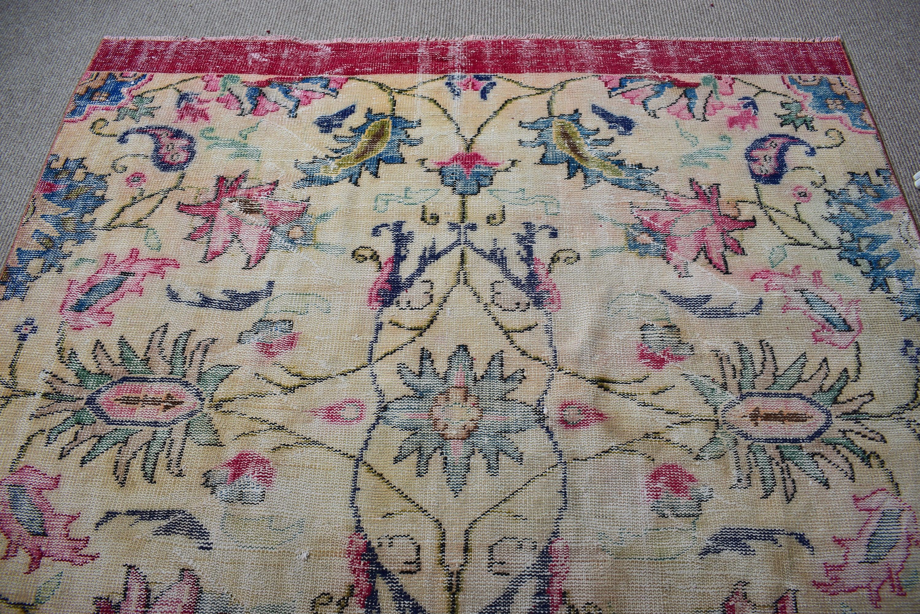 6.1x9.9 ft Büyük Halılar, Büyük Oushak Halı, Antika Halı, Yemek Odası Halıları, Bej El Dokuma Halılar, Vintage Halılar, Türk Halısı, Oushak Halıları