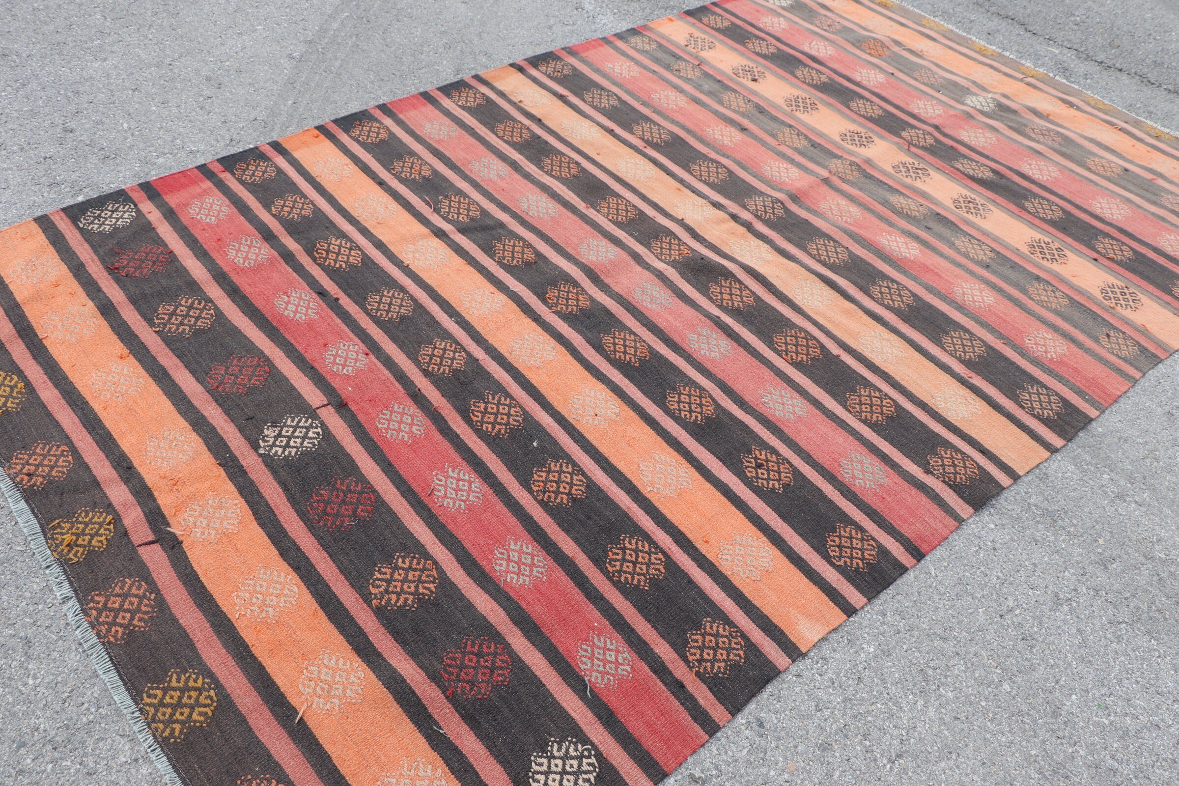 Rugs for Dining Room, Vintage Rug, Kilim, Oushak Rug, Salon Rug, 5.4x9.5 ft Large Rug, Orange Bedroom Rug, Turkish Rug