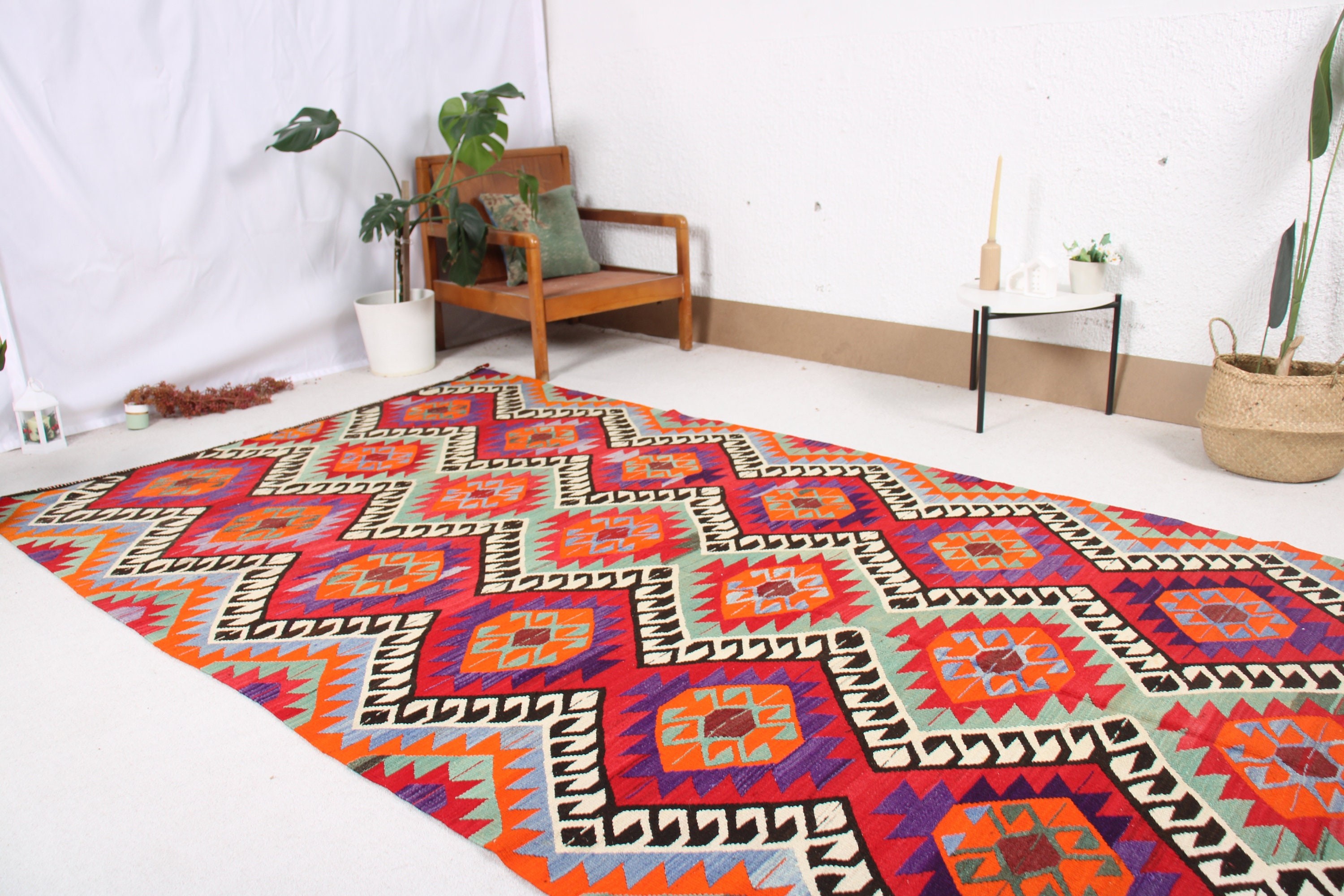 Kırmızı Anadolu Halısı, Vintage Halı, Türk Halısı, Yatak Odası Halısı, 5.4x10.4 ft Büyük Halılar, Büyük Oushak Halıları, Kilim, Havalı Halılar, El Dokuma Halı