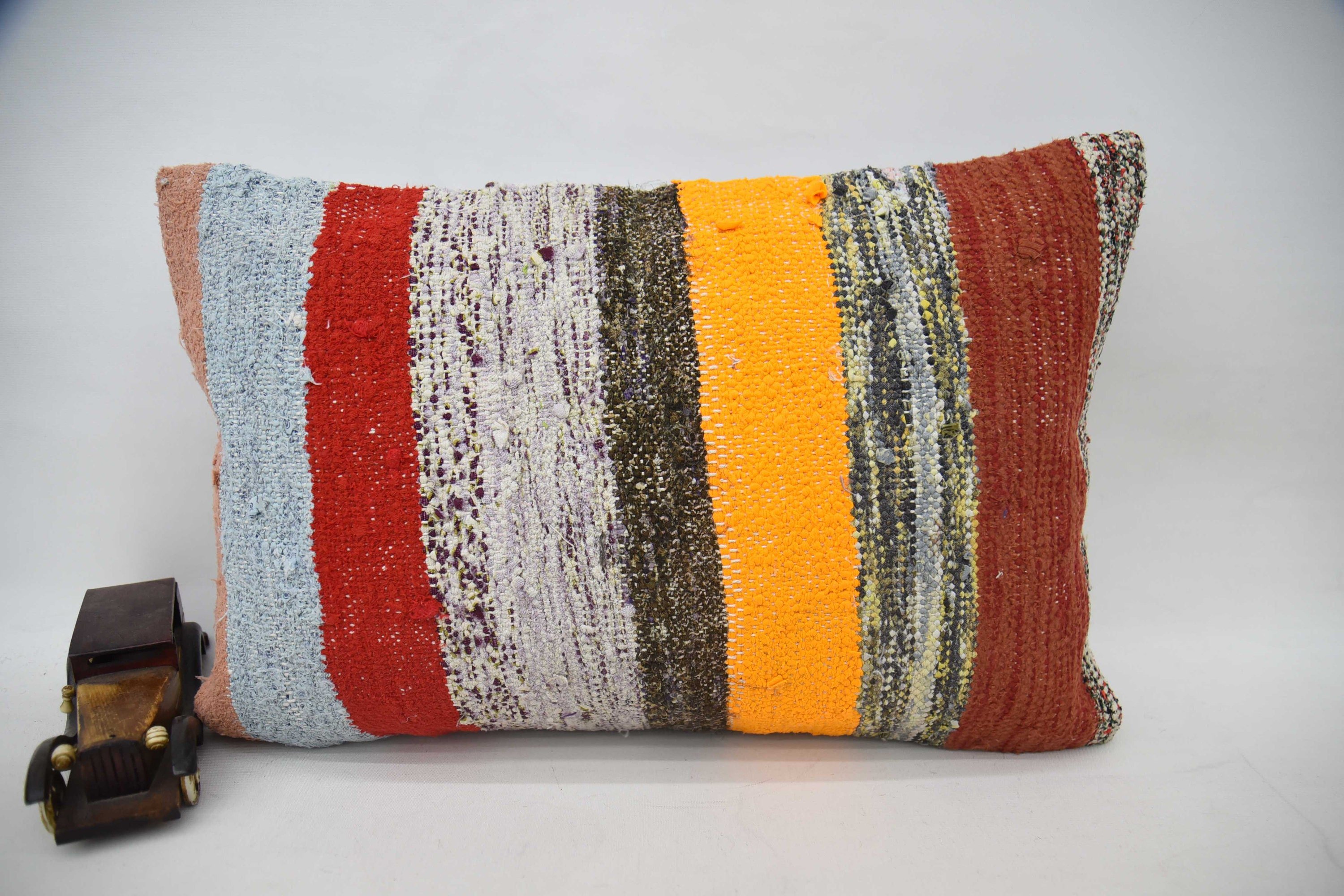 Turkish Kilim Pillow, Handmade Cushion Case, Ethnical Kilim Rug Pillow, Handmade Kilim Cushion, 16"x24" Yellow Pillow Sham