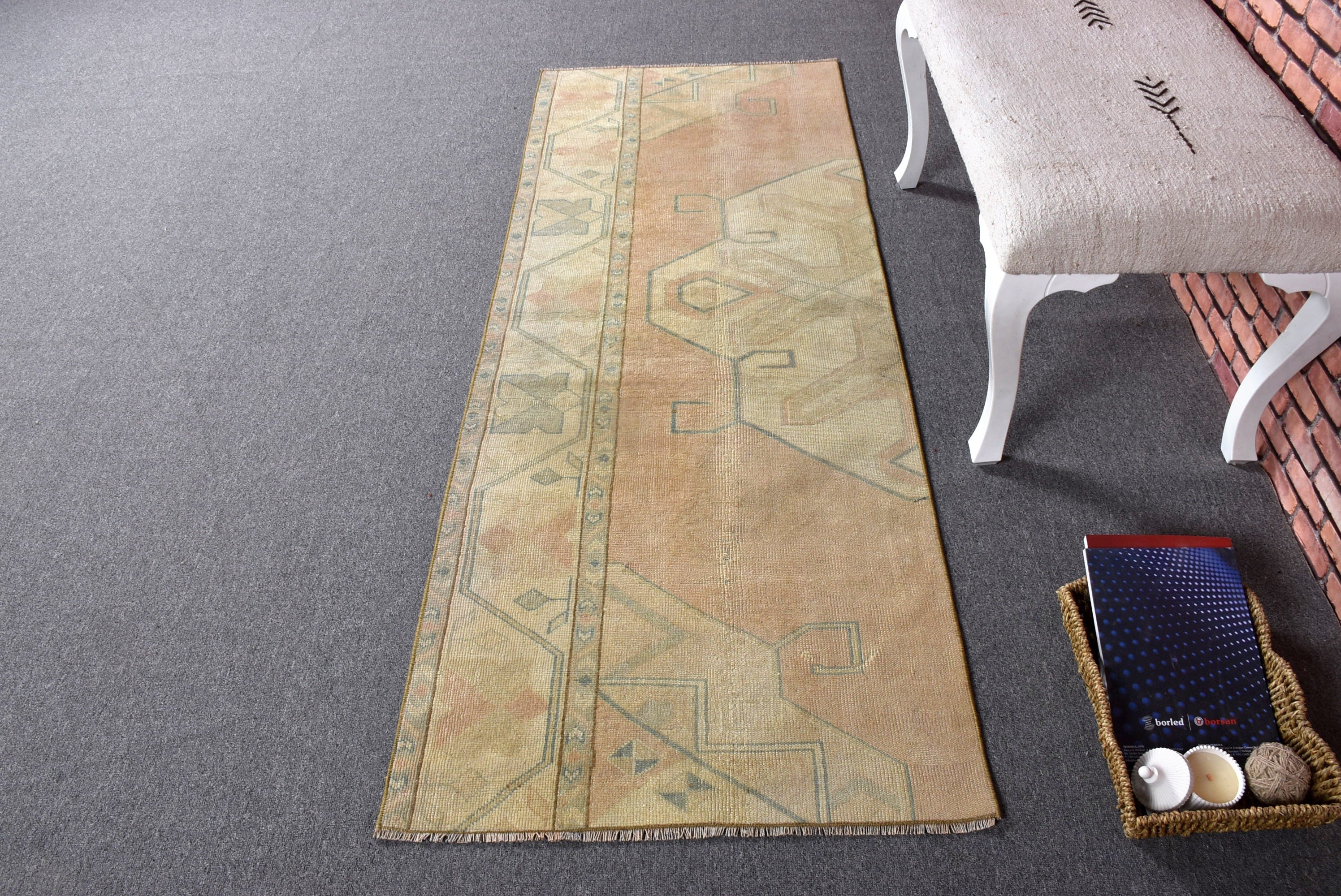 Türk Halısı, Mutfak Halıları, Koridor Halıları, Modern Halı, Bej 2.5x6.6 ft Runner Halısı, Koridor Halısı, Vintage Halılar, El Dokuma Halılar