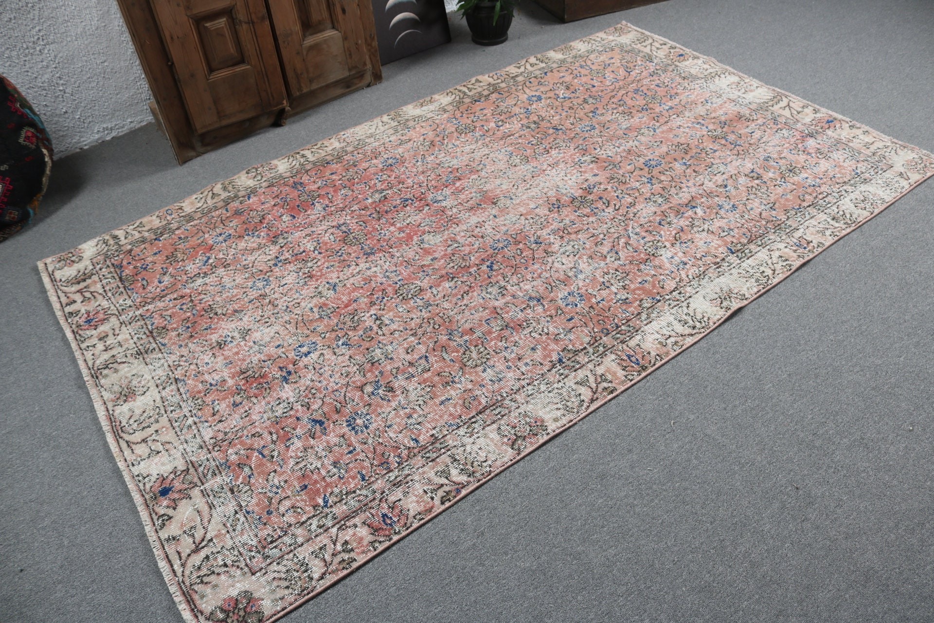 Organik Halılar, Türk Halısı, Yer Halıları, Turuncu El Dokuma Halı, Vintage Halı, Yer Halıları, Boho Bölge Halıları, 4,9x8,1 ft Alan Halısı