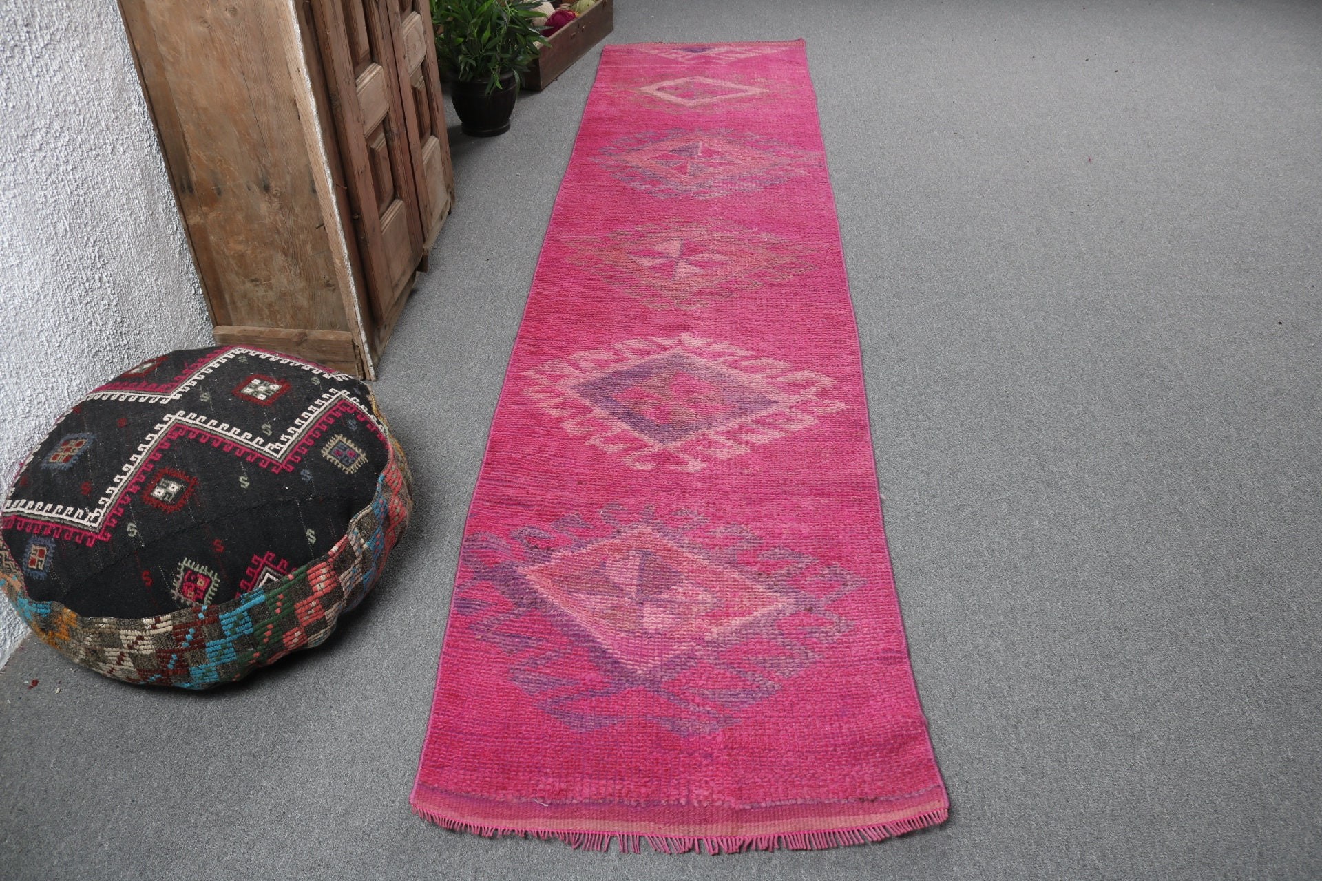 Ethnic Rug, Boho Rugs, Rugs for Stair, Vintage Rugs, Turkish Rugs, Pink Oushak Rugs, 2.5x10.9 ft Runner Rug, Vintage Runner Rug, Oushak Rug